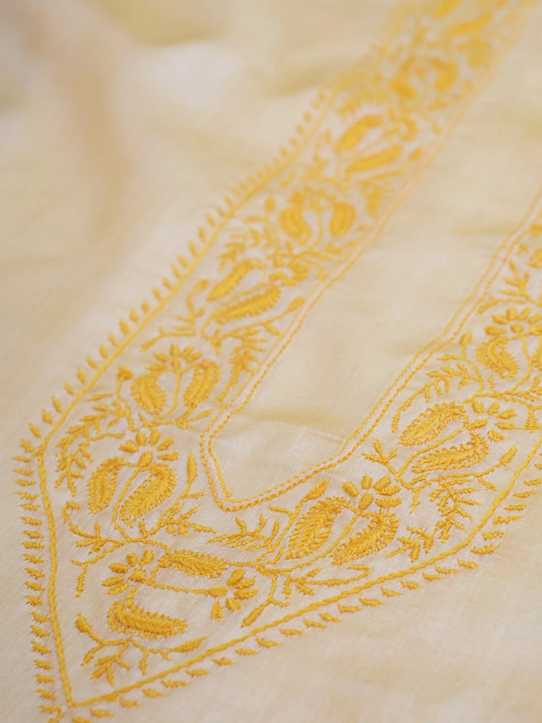 Ada Hand Embroidered Yellow Silk Lucknowi Chikankari Men's Kurta Piece 01A627027