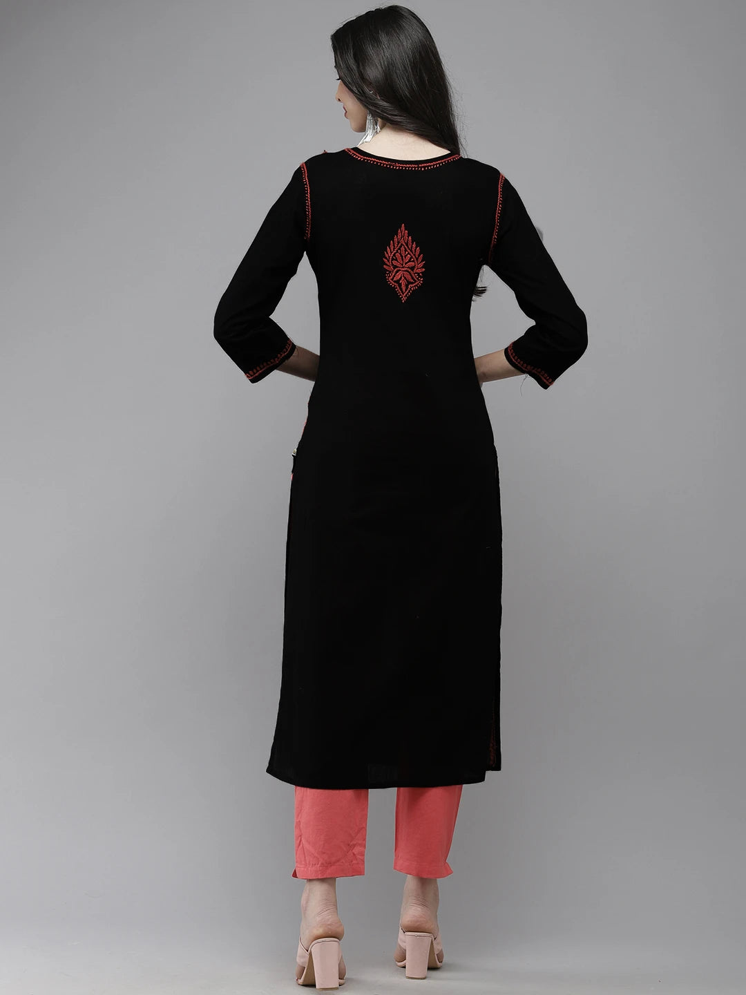 Ada Hand Embroidered Black Cotton Lucknowi Chikankari Straight Kurta A411675