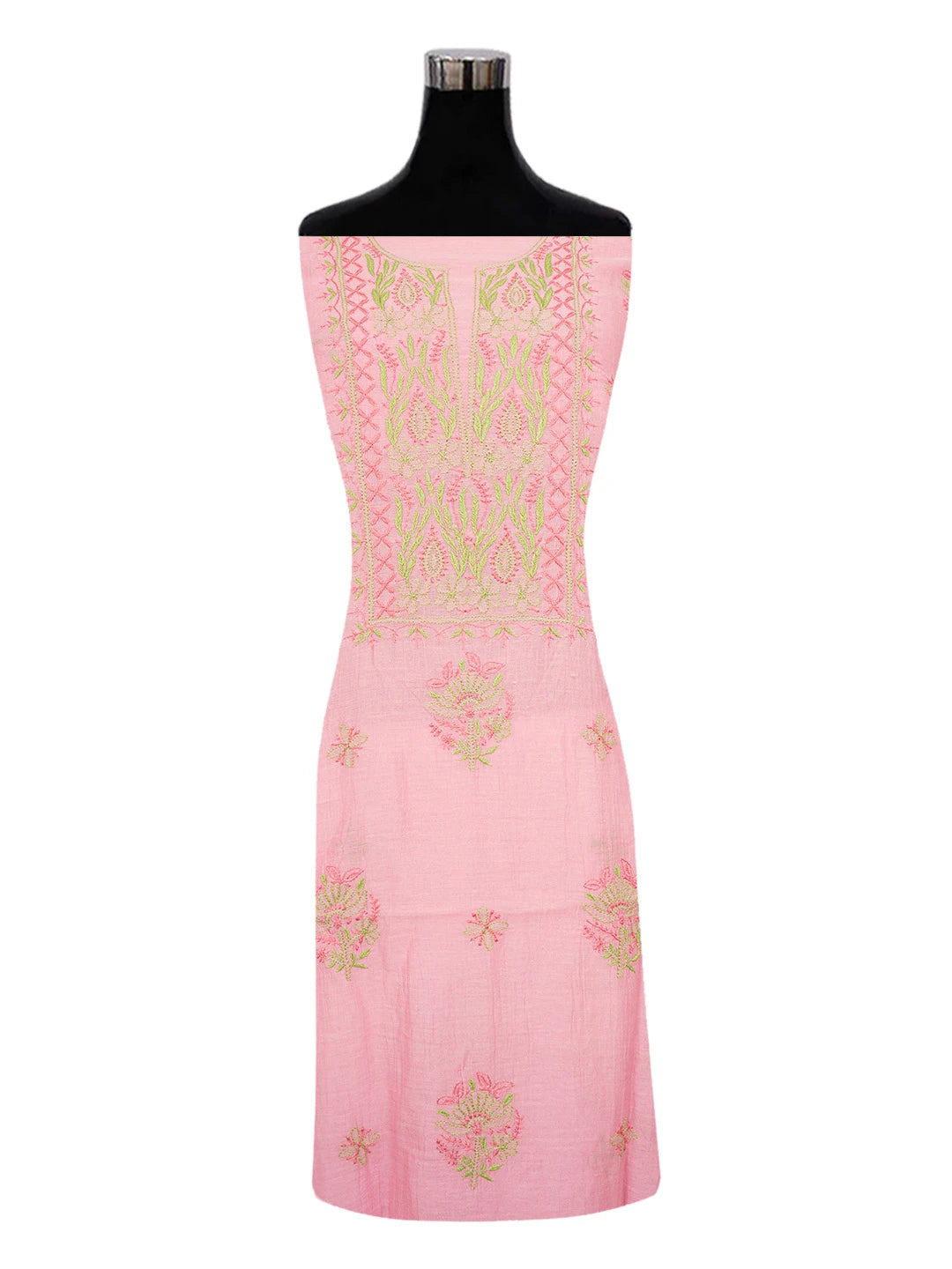 Ada Hand Embroidered Pink Chanderi Lucknowi Chikankari Unstitched Kurta Dupatta Set 01A621852