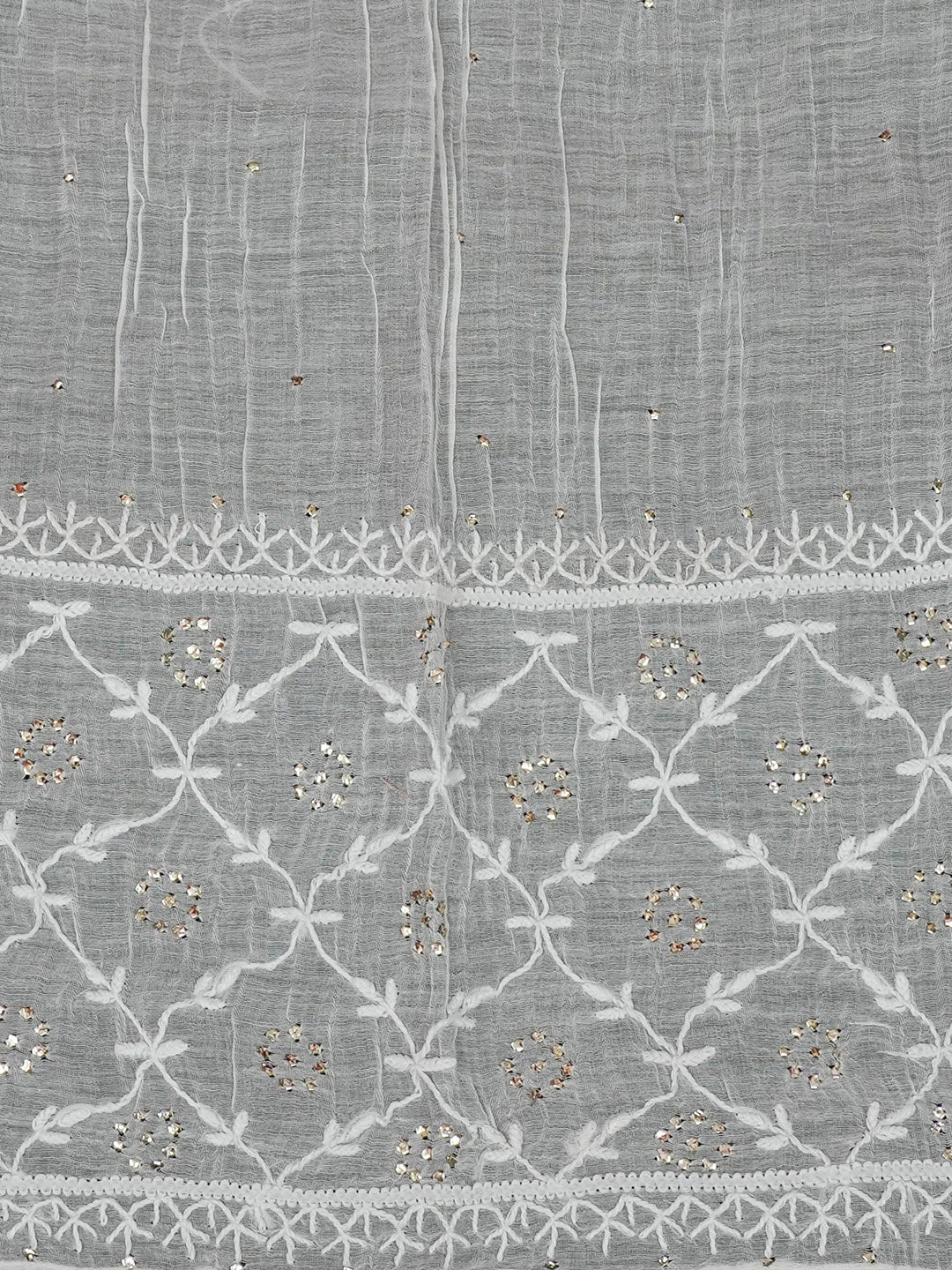 Ada Hand Embroidered Ivory White Chanderi Lucknowi Chikankari Semi-stitched Kurta Dupatta Set With Muqaish Work 01A626537