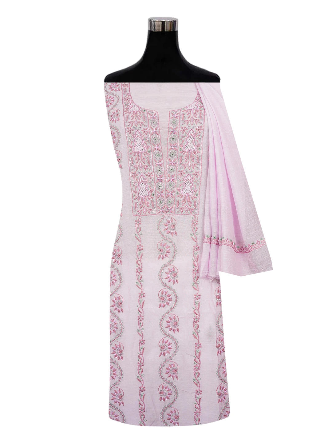 Ada Hand Embroidered Lavender Chanderi Lucknowi Chikankari Unstitched Kurta Dupatta Set With Cutdana and Sequinned Work 01A610251