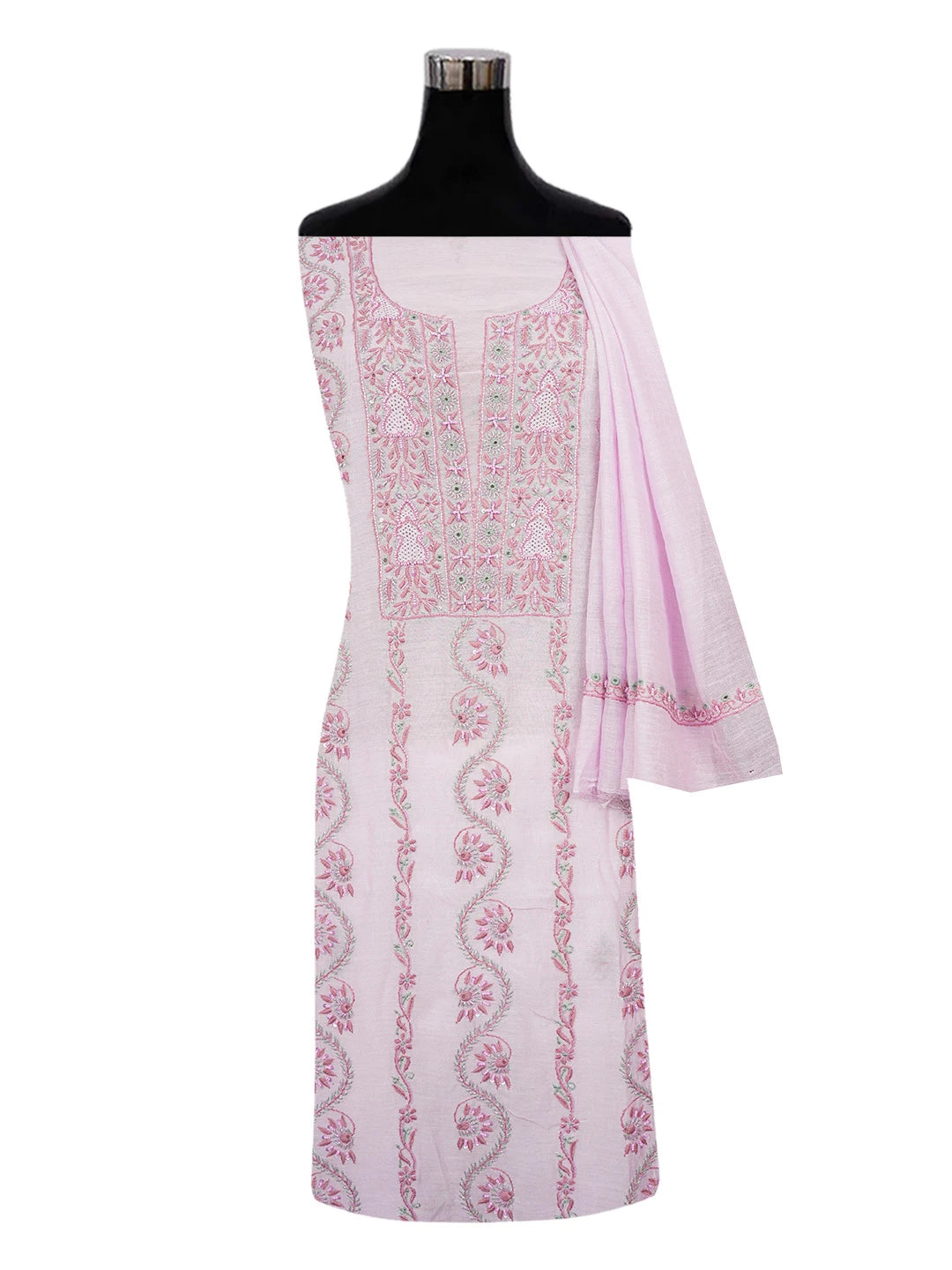 Ada Hand Embroidered Lavender Chanderi Lucknowi Chikankari Unstitched Kurta Dupatta Set With Cutdana and Sequinned Work 01A610251