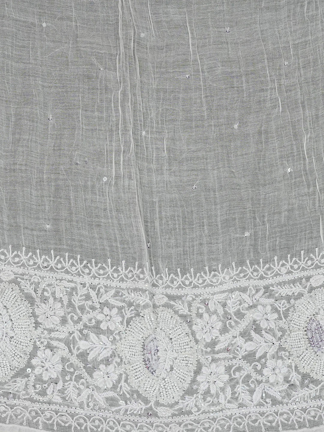 Ada Hand Embroidered White Cornsilk Chanderi Lucknowi Chikankari Semi-stitched Kurta Dupatta Set With Cutdana Work 01A626474