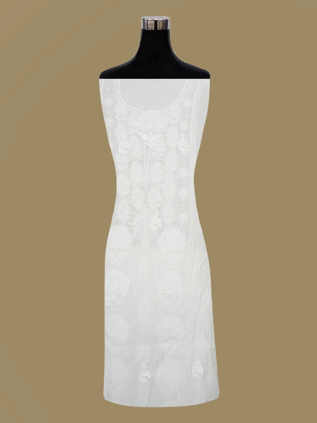 Ada Hand Embroidered White Chanderi Lucknowi Chikankari Semi-stitched Kurta Dupatta Set With Cutdana and Sequinned Work 01A626535