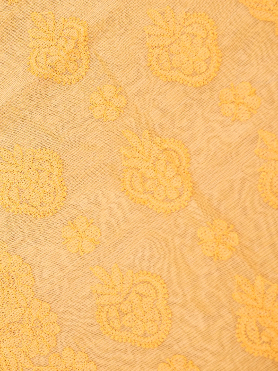 Ada Hand Embroidered Mustard Chanderi Lucknowi Chikankari Saree With Blouse 01A582201