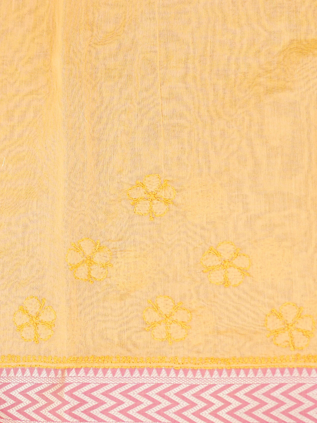 Ada Hand Embroidered Mustard Chanderi Lucknowi Chikankari Saree With Blouse 01A582201