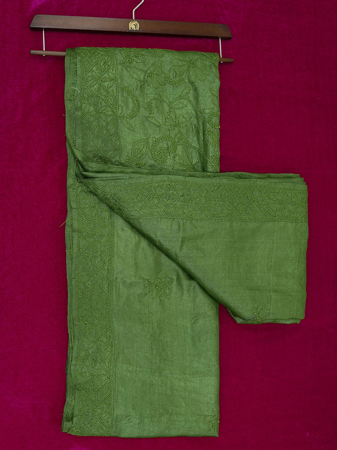 Ada Hand Embroidered Fern Green Silk Lucknowi Chikankari Saree with Blouse 01A619923