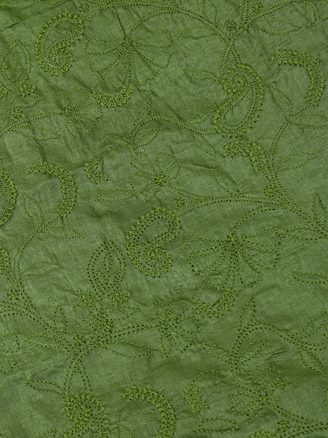 Ada Hand Embroidered Fern Green Silk Lucknowi Chikankari Saree with Blouse 01A619923