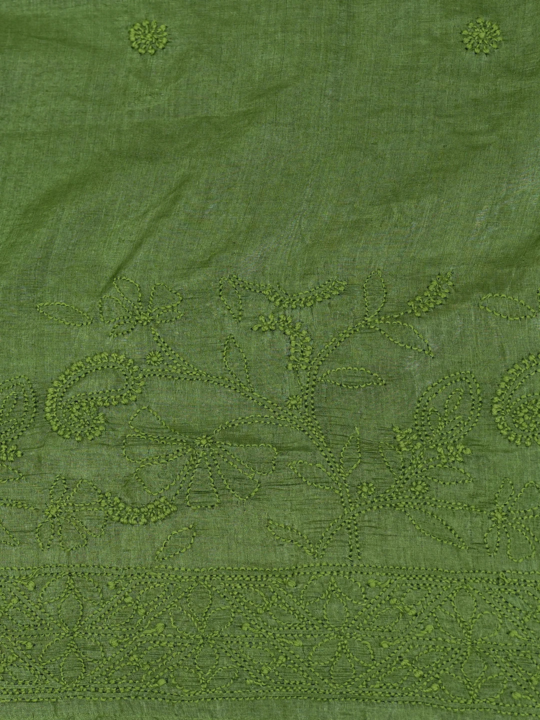 Ada Hand Embroidered Fern Green Silk Lucknowi Chikankari Saree with Blouse 01A619923