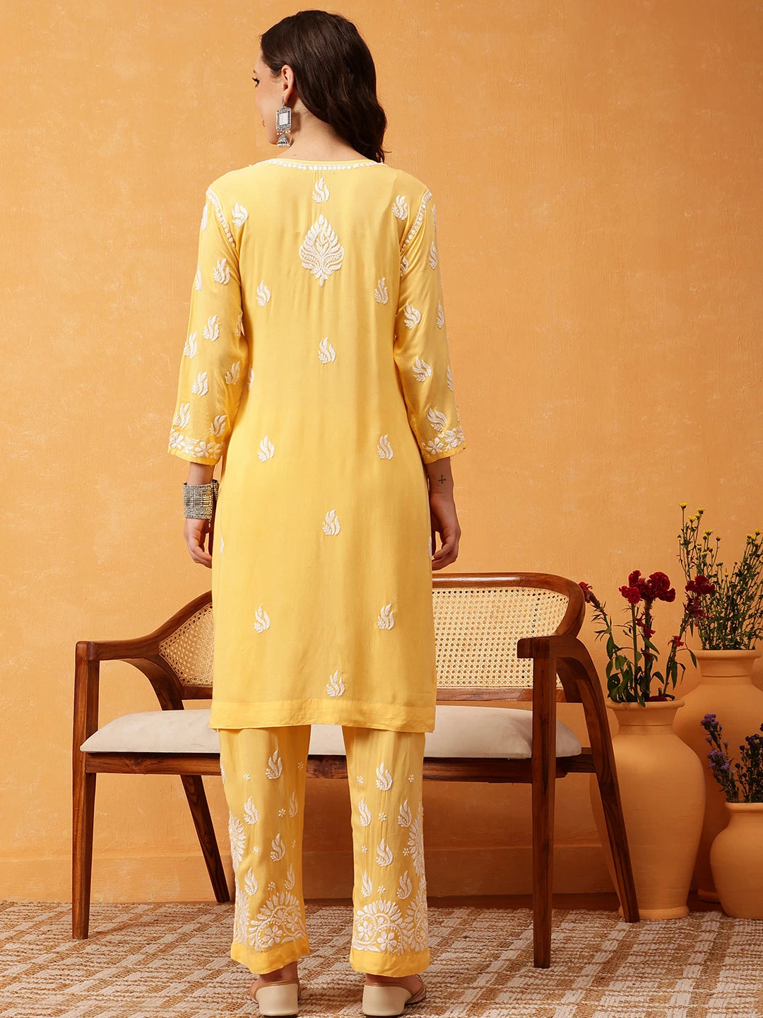 Ada Hand Embroidered Yellow Modal Lucknowi Chikankari Co-ord Set A811284