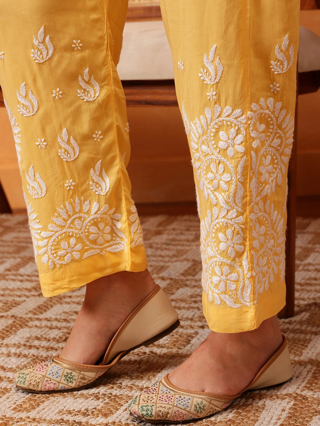 Ada Hand Embroidered Yellow Modal Lucknowi Chikankari Co-ord Set A811284