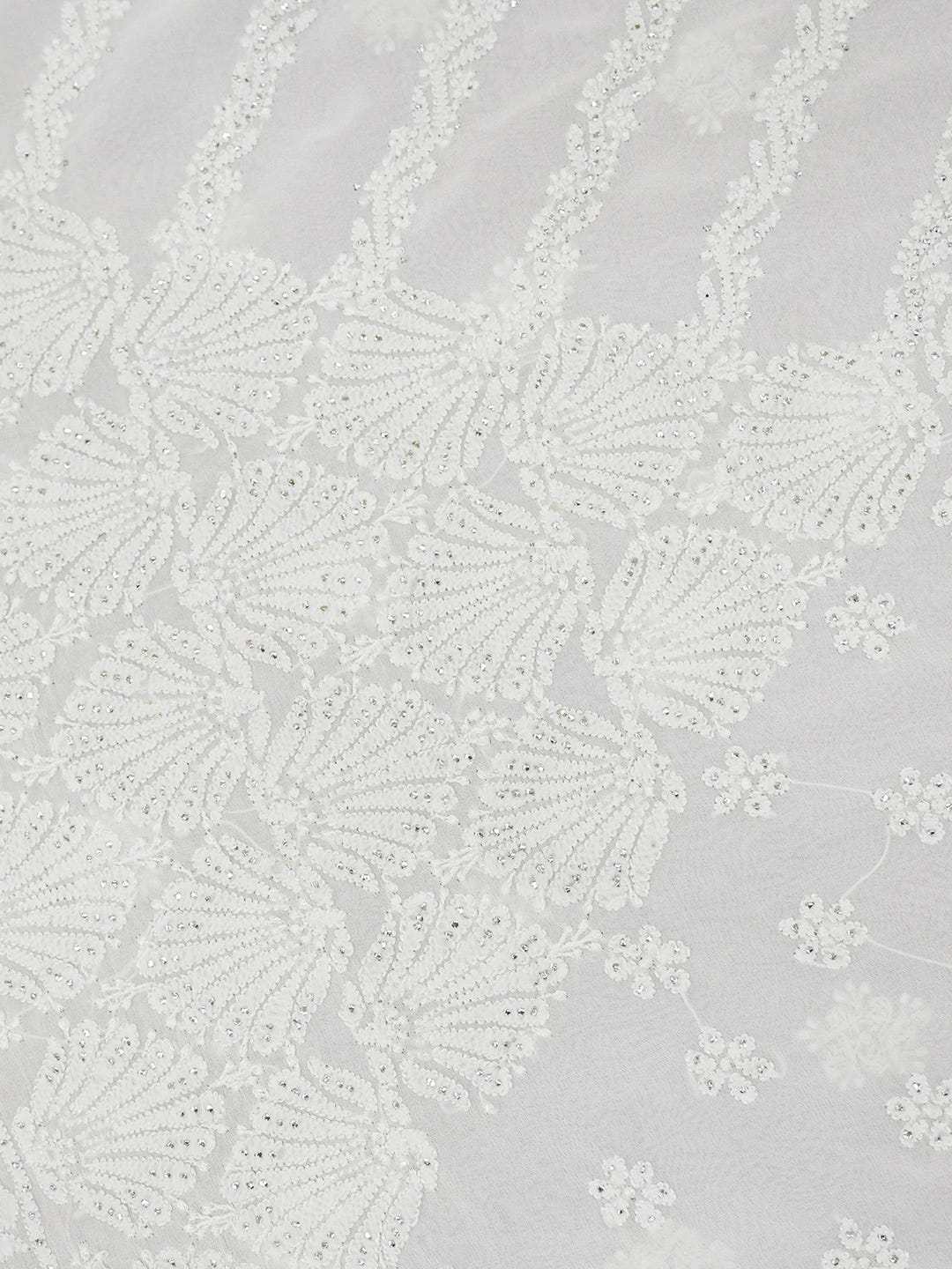 Ada Hand Embroidered White Snow Pure Georgette Lucknowi Chikankari Saree/Blouse With Muqaish Work 01A551960