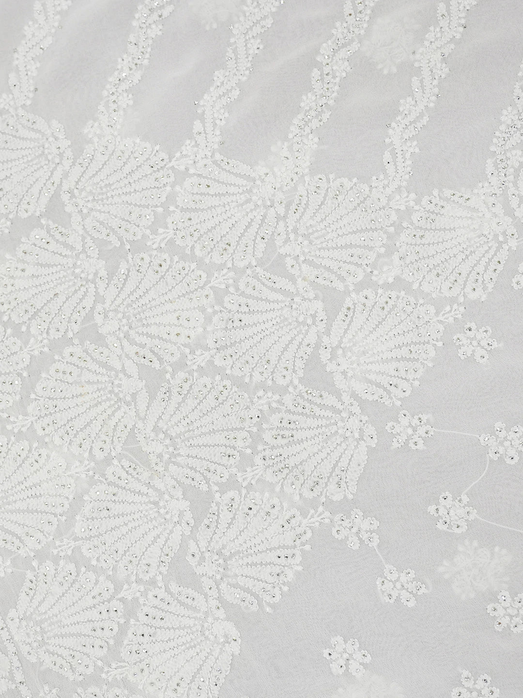 Ada Hand Embroidered White Snow Pure Georgette Lucknowi Chikankari Saree/Blouse With Muqaish Work 01A551960