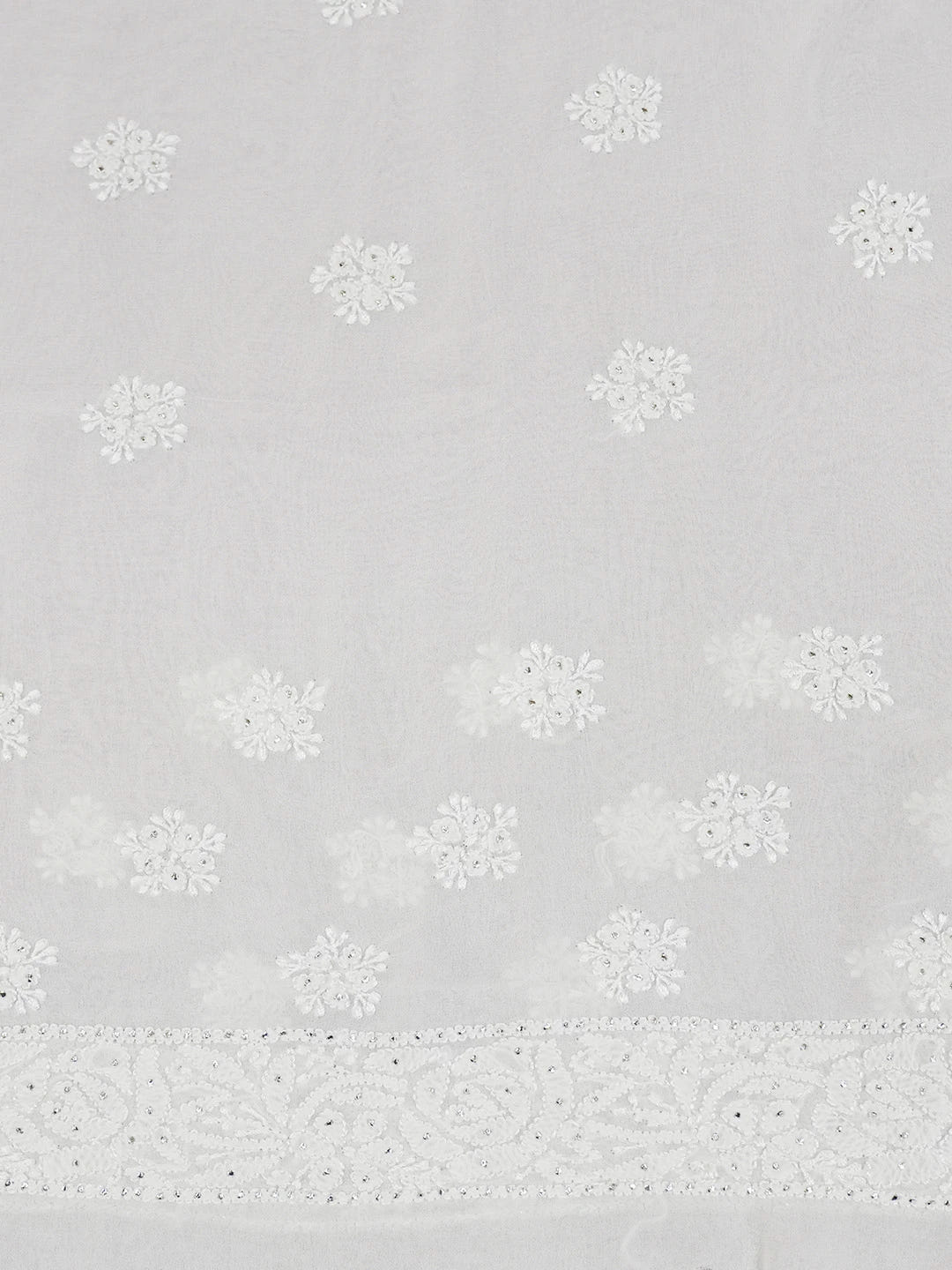 Ada Hand Embroidered White Snow Pure Georgette Lucknowi Chikankari Saree/Blouse With Muqaish Work 01A551960