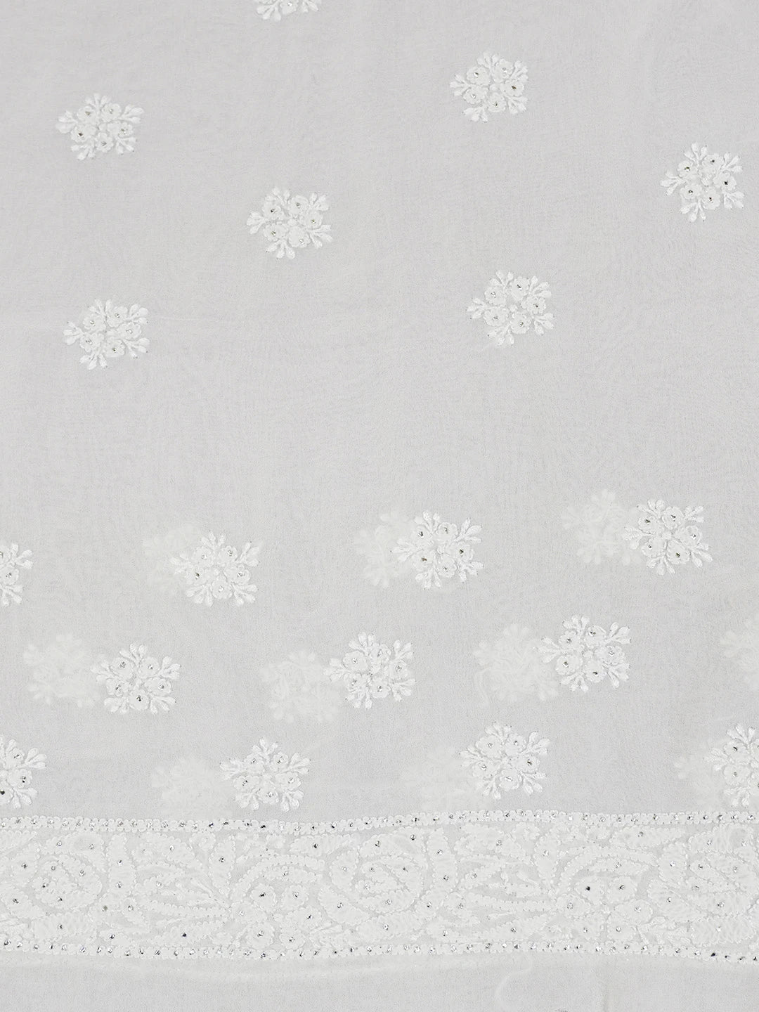 Ada Hand Embroidered White Snow Pure Georgette Lucknowi Chikankari Saree/Blouse With Muqaish Work 01A551960