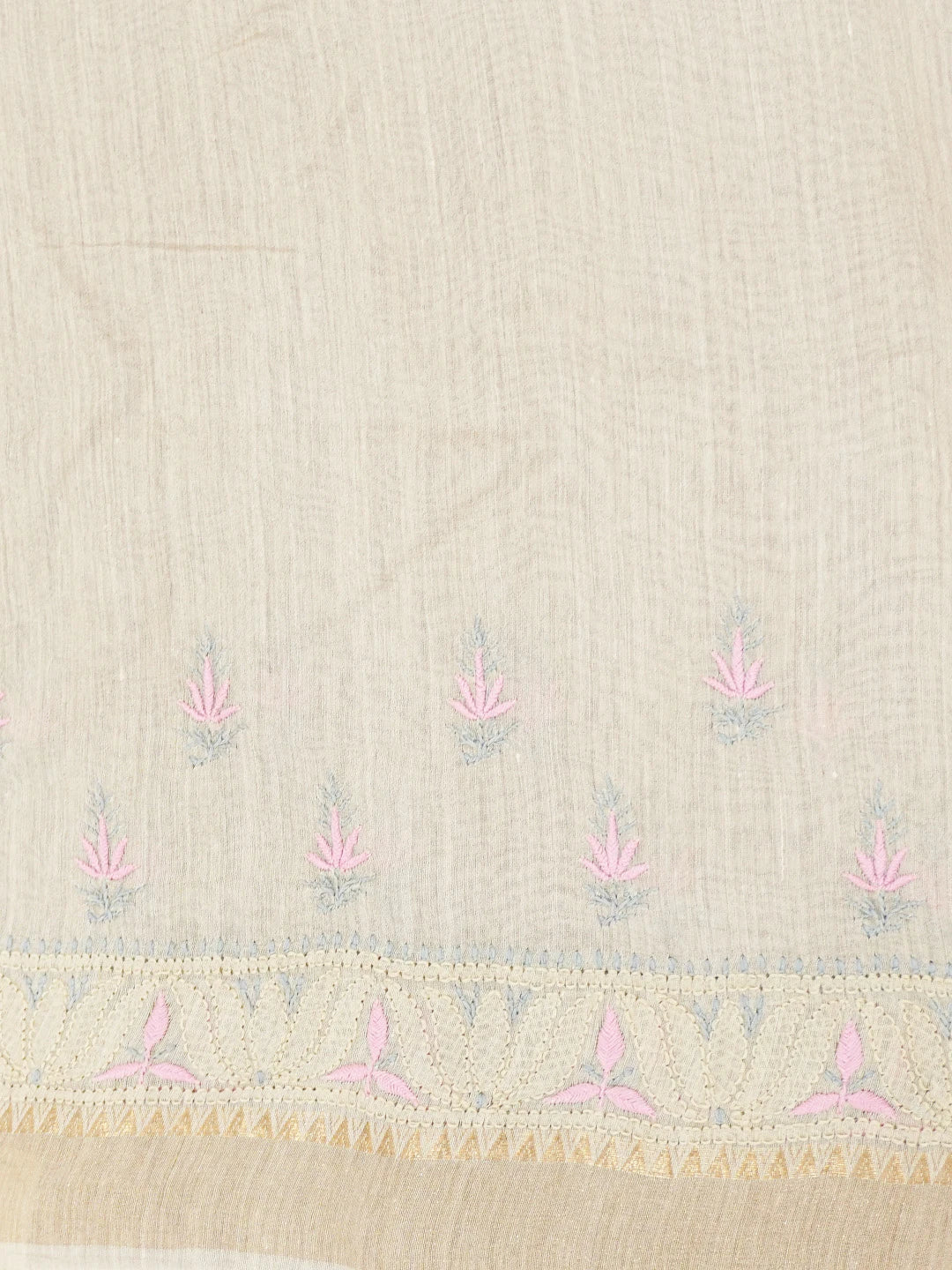 Ada Hand Embroidered Fawn Silk Lucknowi Chikankari Saree and Blouse 01A616427