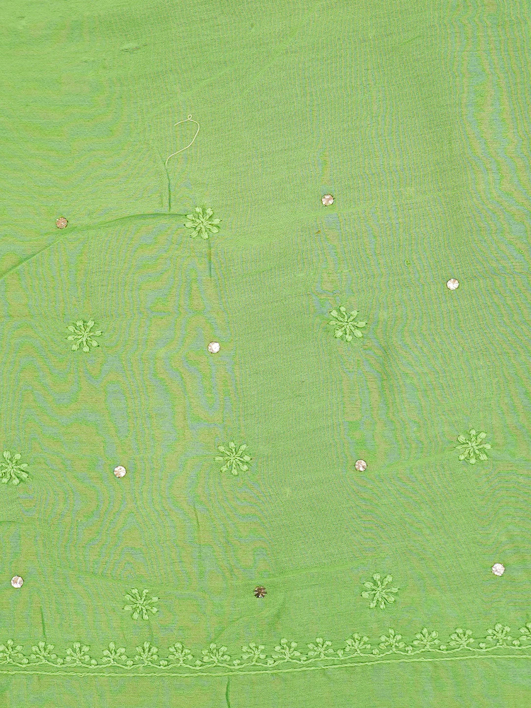 Ada Hand Embroidered Avocado Green Chanderi Lucknowi Chikankari Saree/Blouse With Muqaish Work 01A185240