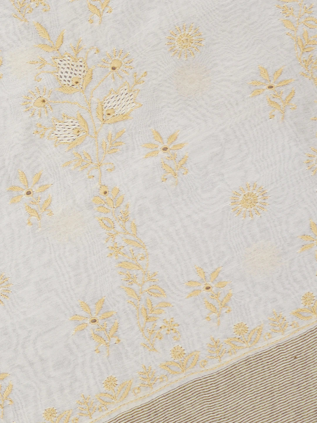 Ada Hand Embroidered Off White Chanderi Lucknowi Chikankari Saree With Blouse 01A630131