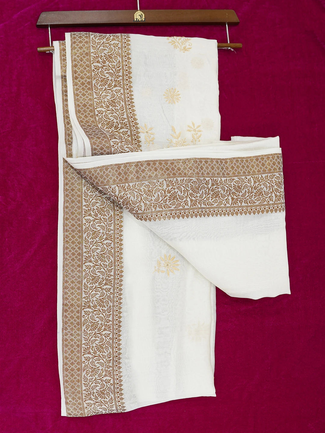 Ada Hand Embroidered Off White Chanderi Lucknowi Chikankari Saree With Blouse 01A630131
