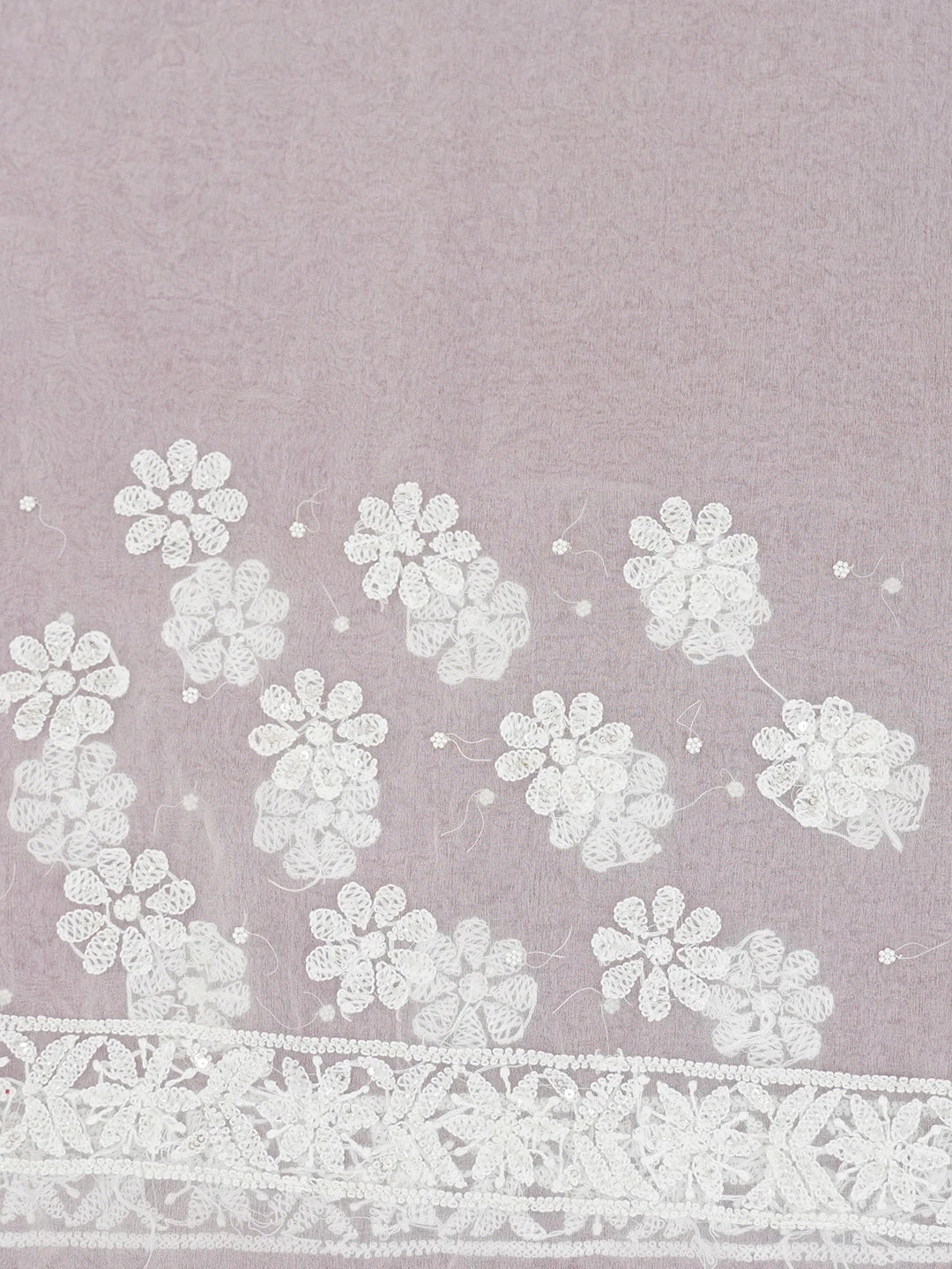 Ada Hand Embroidered Pearl White Organza Lucknowi Chikankari Saree With Blouse And Zari Work 01A546624