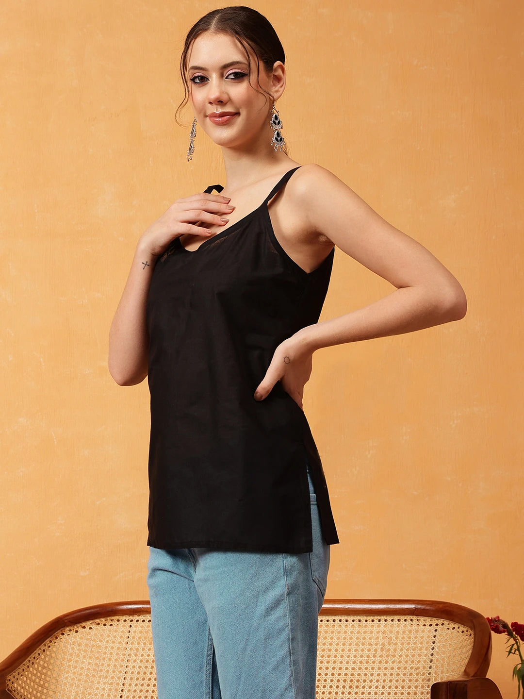 Ada Hand Embroidered Black & Green Georgette Lucknowi Chikankari Short Kurti With Slip A911409