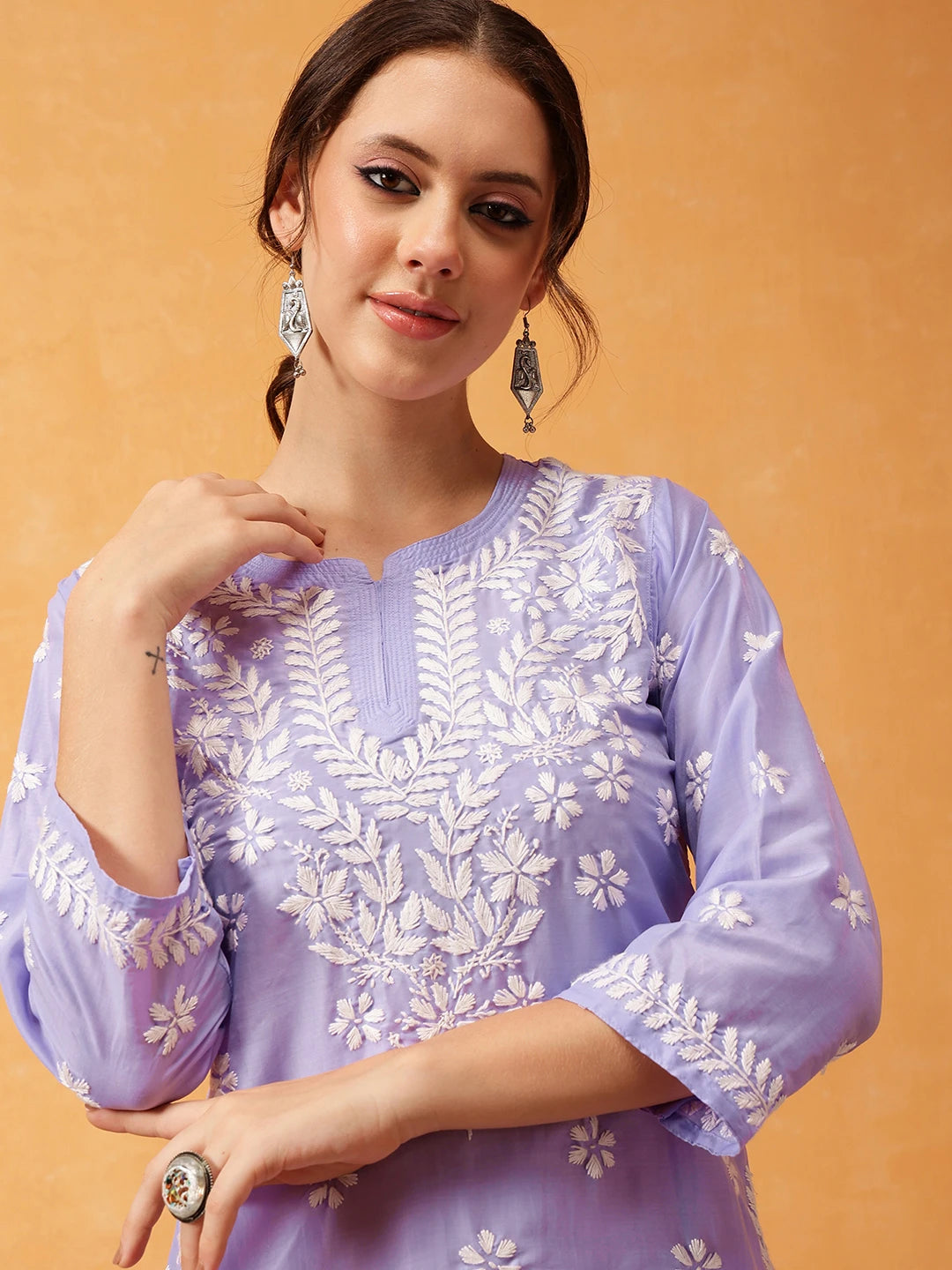 Ada Hand Embroidered Mauve Muslin Lucknowi Chikankari Short Kurti A911422
