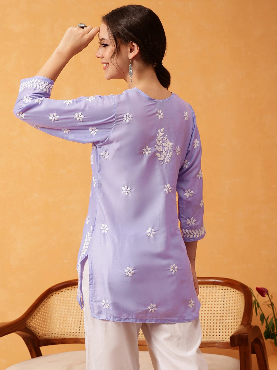 Ada Hand Embroidered Mauve Muslin Lucknowi Chikankari Short Kurti A911422