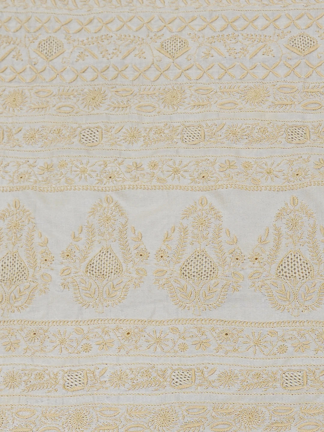 Ada Hand Embroidered Fawn Silk Lucknowi Chikankari Saree With Blouse 01A631622