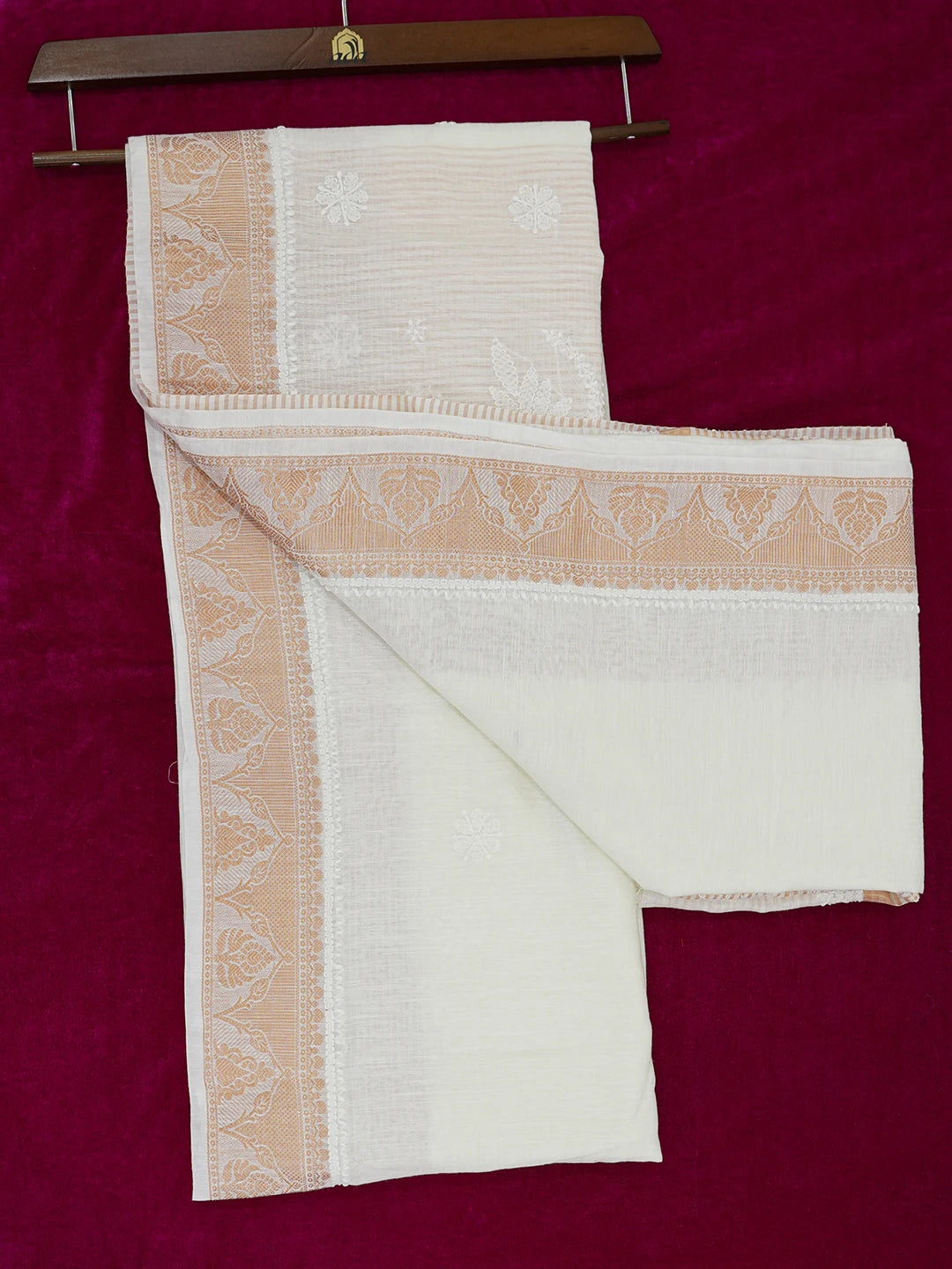 Ada Hand Embroidered Off White Chanderi Lucknowi Chikankari Saree With Blouse 01A592680