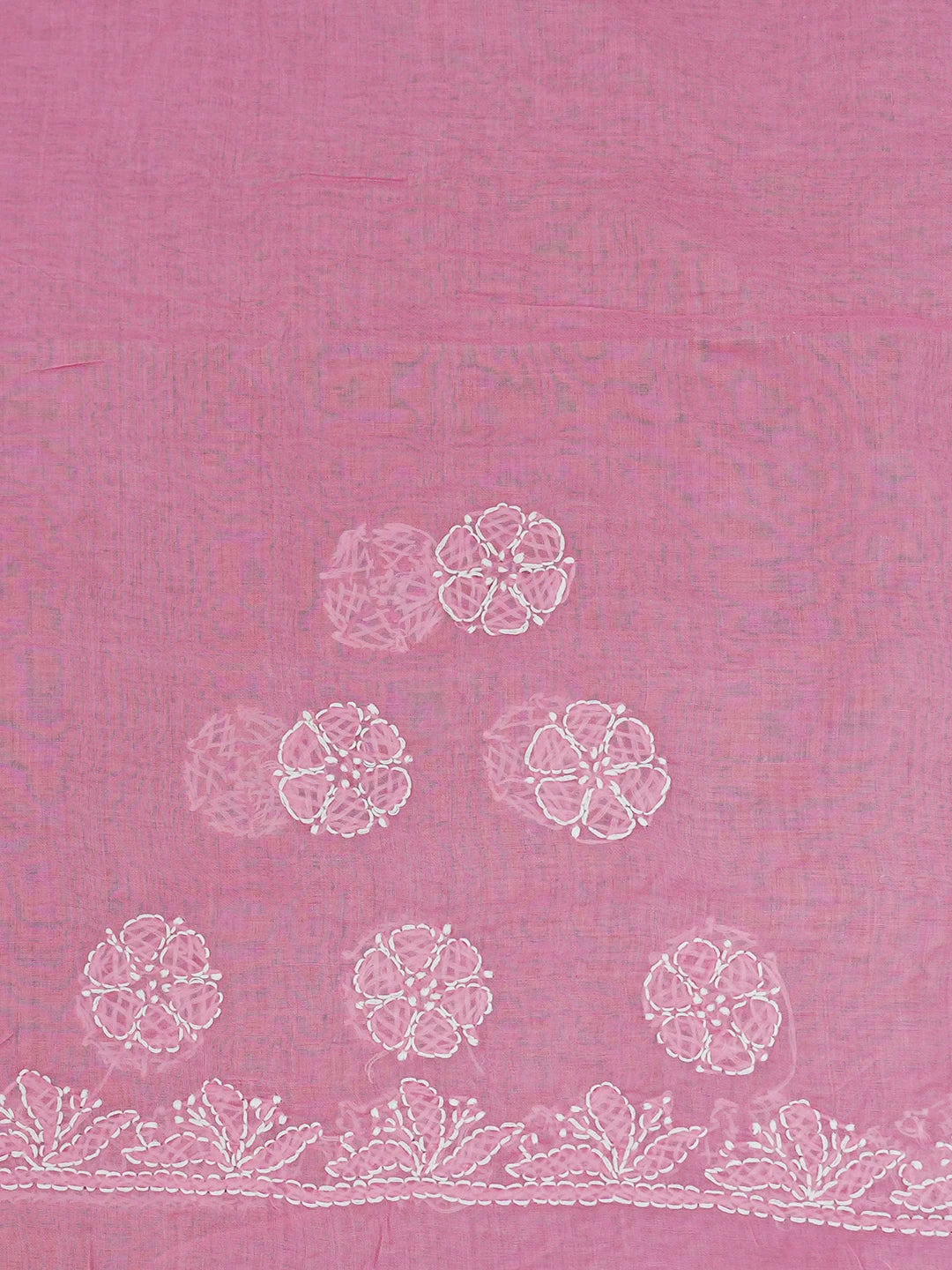 Ada Hand Embroidered Onion Pink Cotton Lucknowi Chikankari Saree and Blouse 01A583402