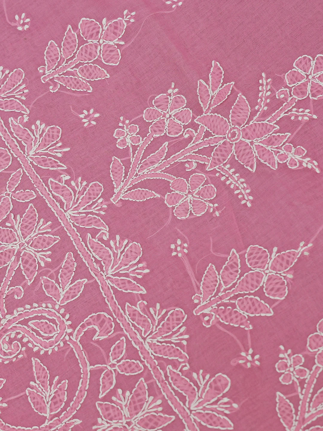 Ada Hand Embroidered Onion Pink Cotton Lucknowi Chikankari Saree and Blouse 01A583402