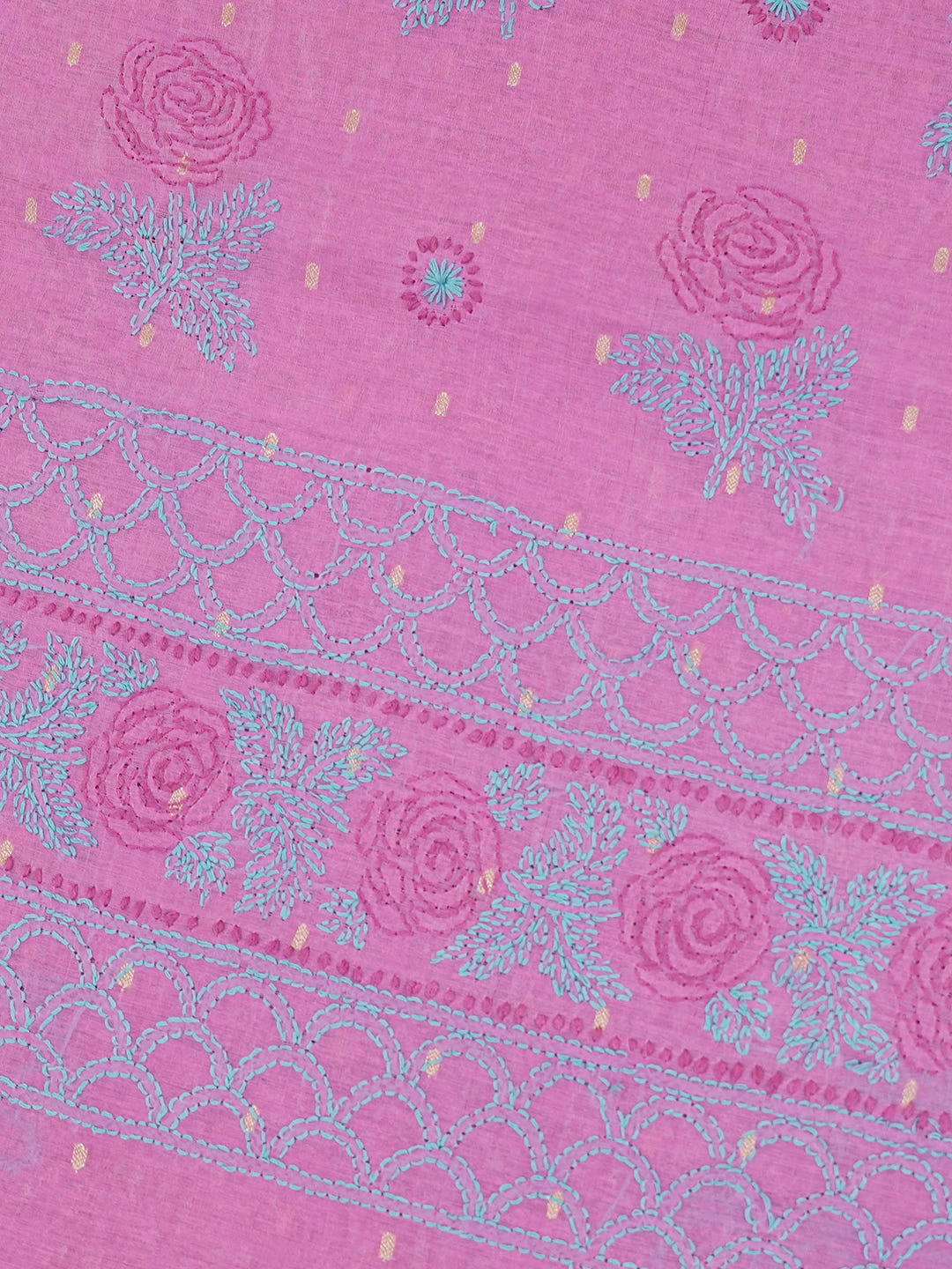 Ada Hand Embroidered Onion Pink Chanderi Lucknowi Chikankari Saree and Blouse 01A535286