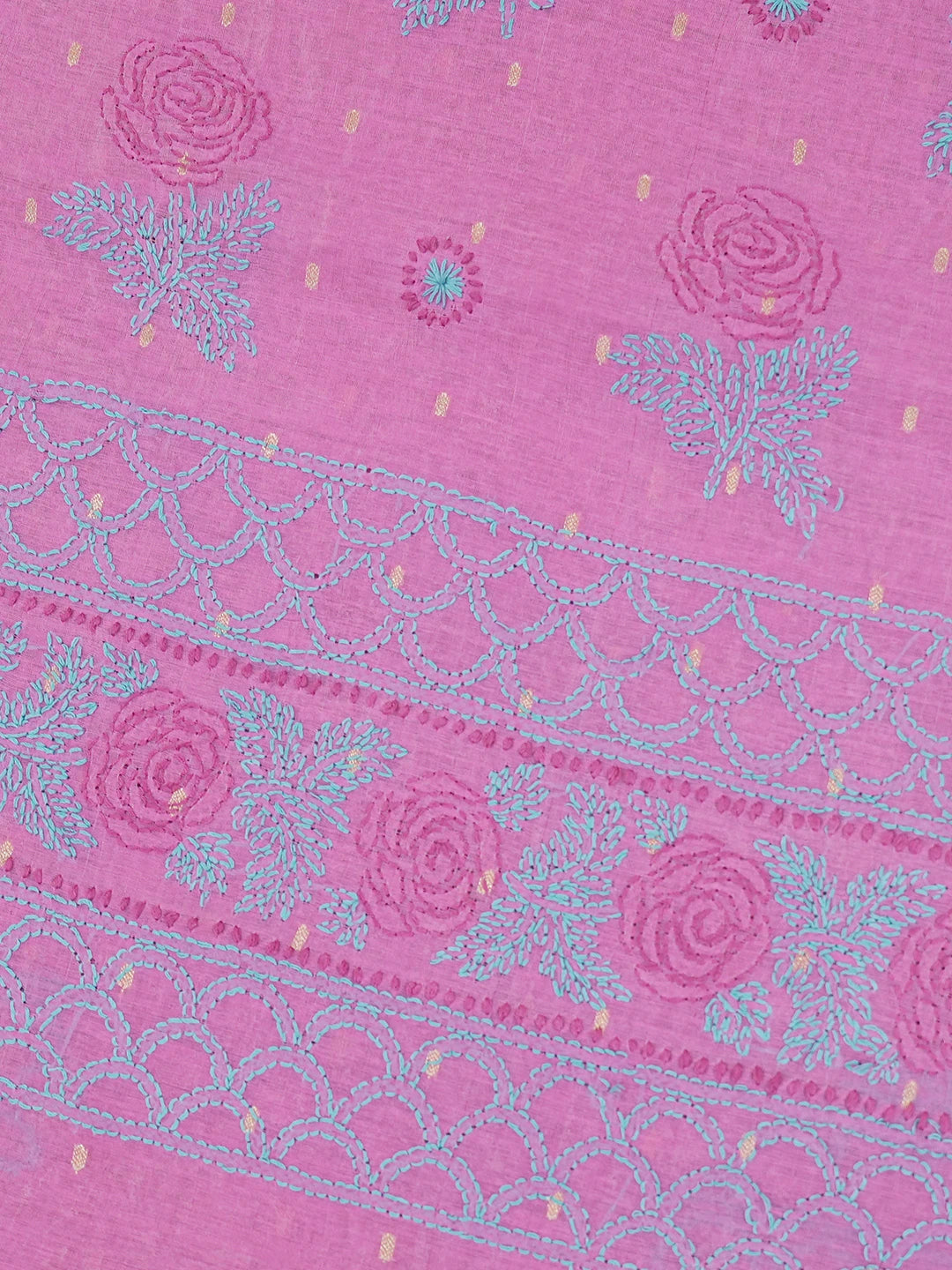 Ada Hand Embroidered Onion Pink Chanderi Lucknowi Chikankari Saree and Blouse 01A535286
