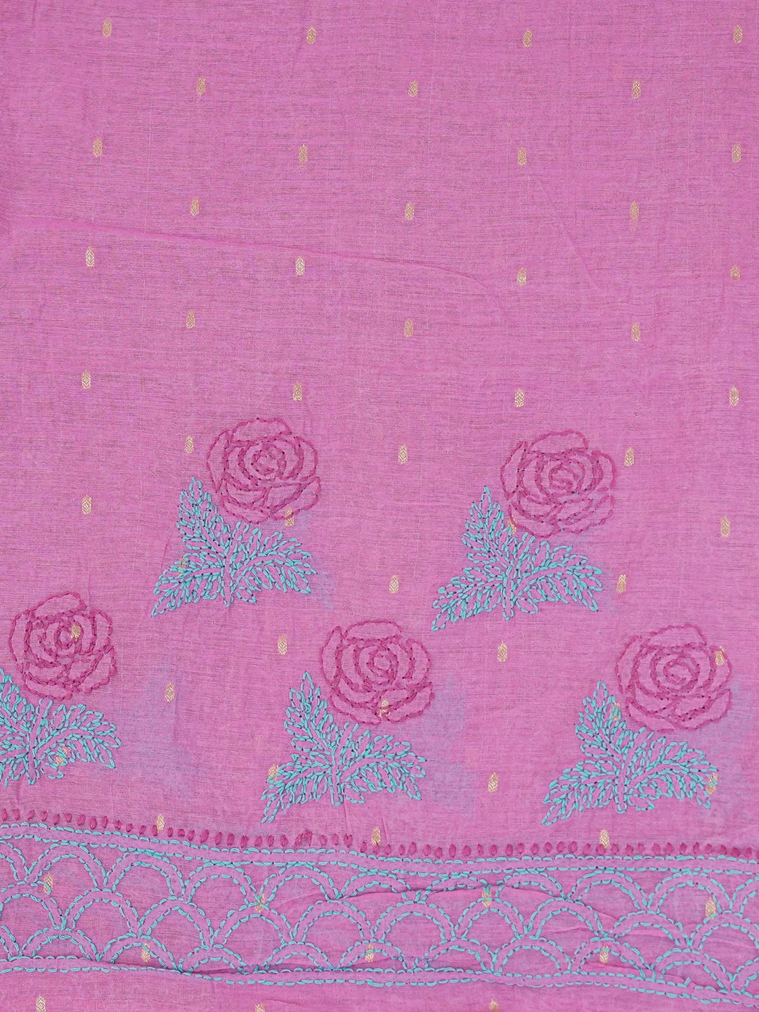 Ada Hand Embroidered Onion Pink Chanderi Lucknowi Chikankari Saree and Blouse 01A535286