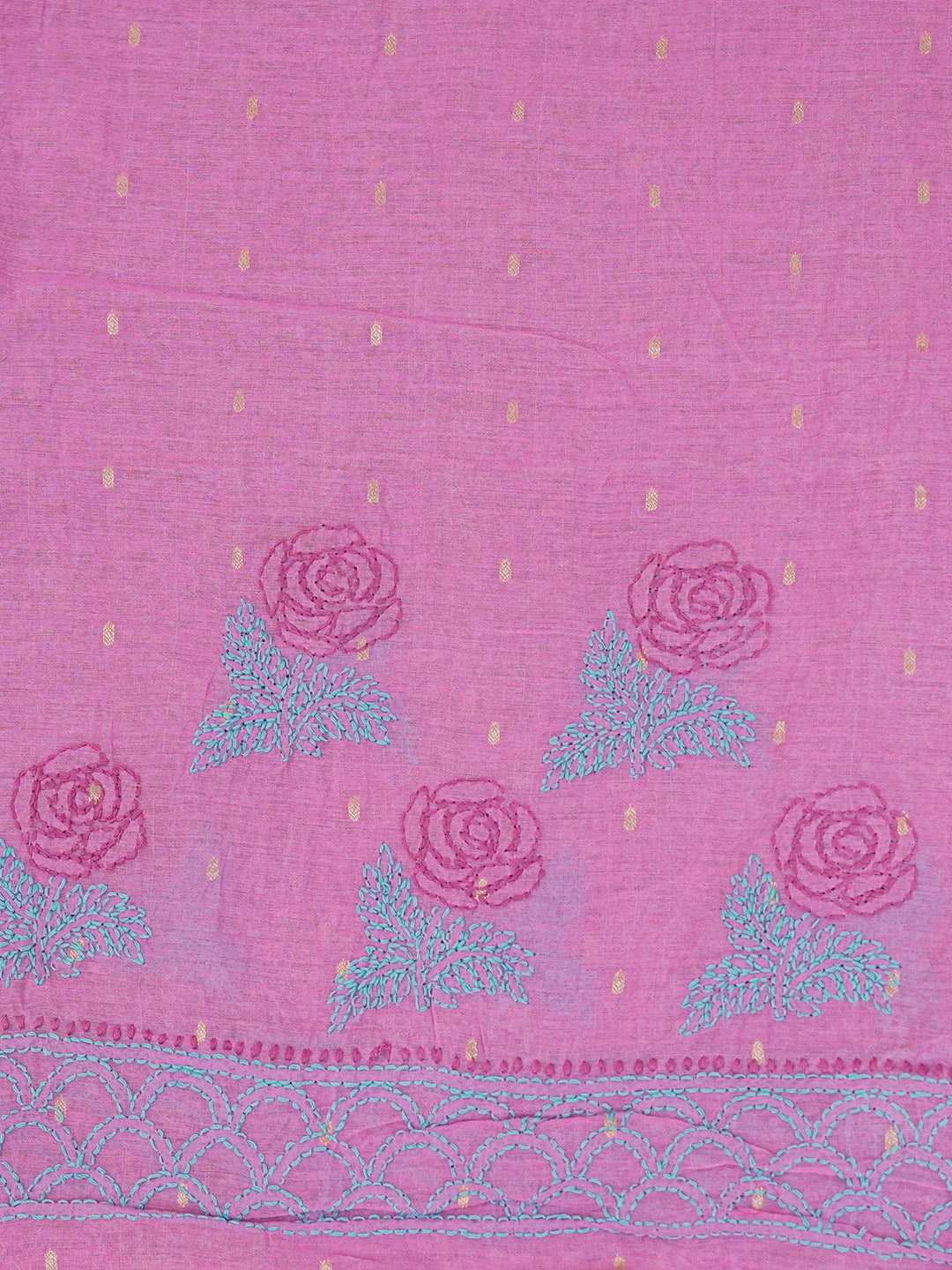 Ada Hand Embroidered Onion Pink Chanderi Lucknowi Chikankari Saree and Blouse 01A535286