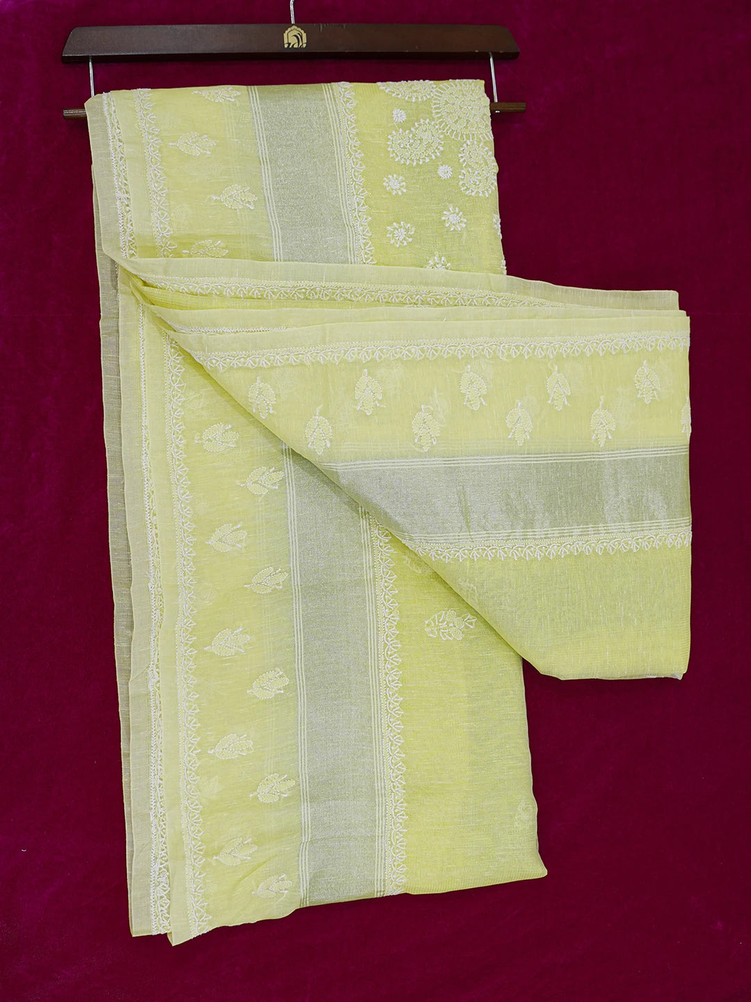Ada Hand Embroidered Lemon Chanderi Lucknowi Chikankari Saree and Blouse With Zari Work 01A604830