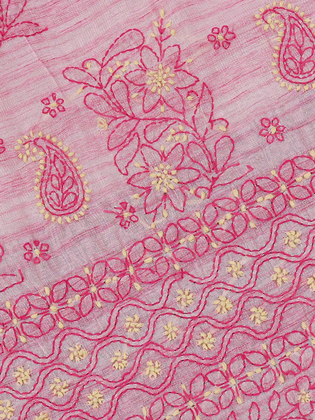 Ada Hand Embroidered Pink Tissue Lucknowi Chikankari Saree and Blouse 01A624174