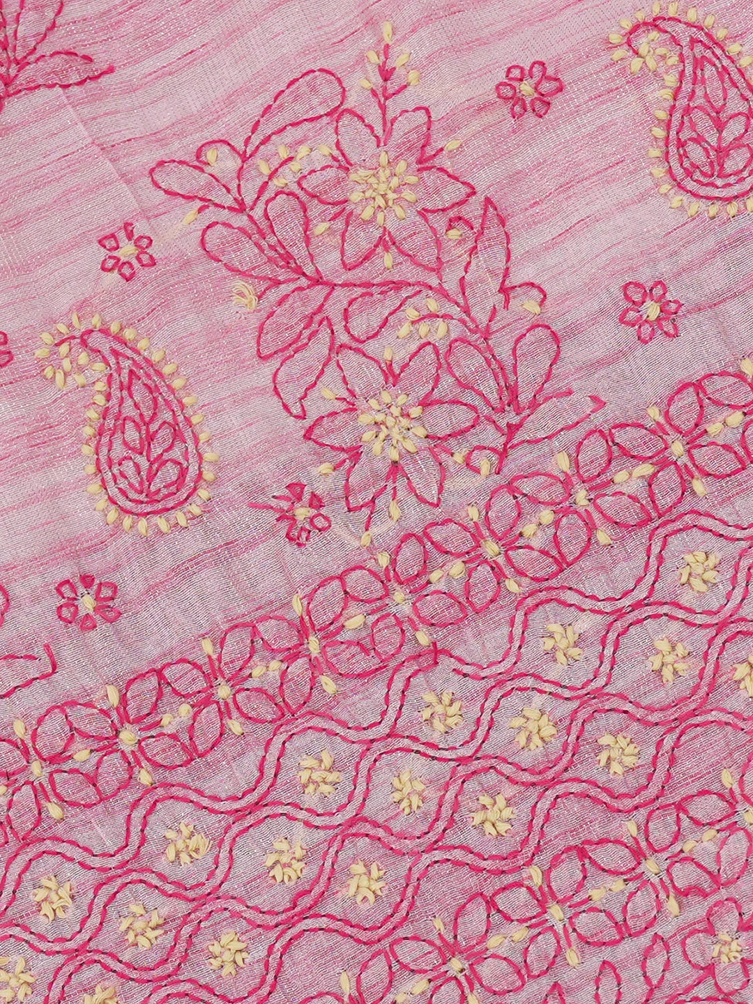 Ada Hand Embroidered Pink Tissue Lucknowi Chikankari Saree and Blouse 01A624174