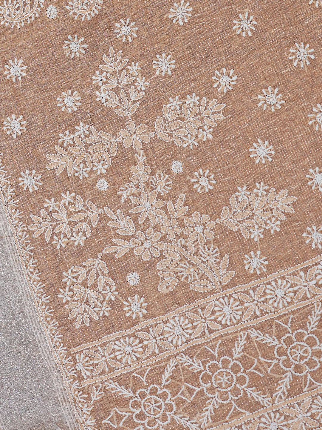 Ada Hand Embroidered Peach Chanderi Lucknowi Chikankari Saree and Blouse With Zari Work 01A604811