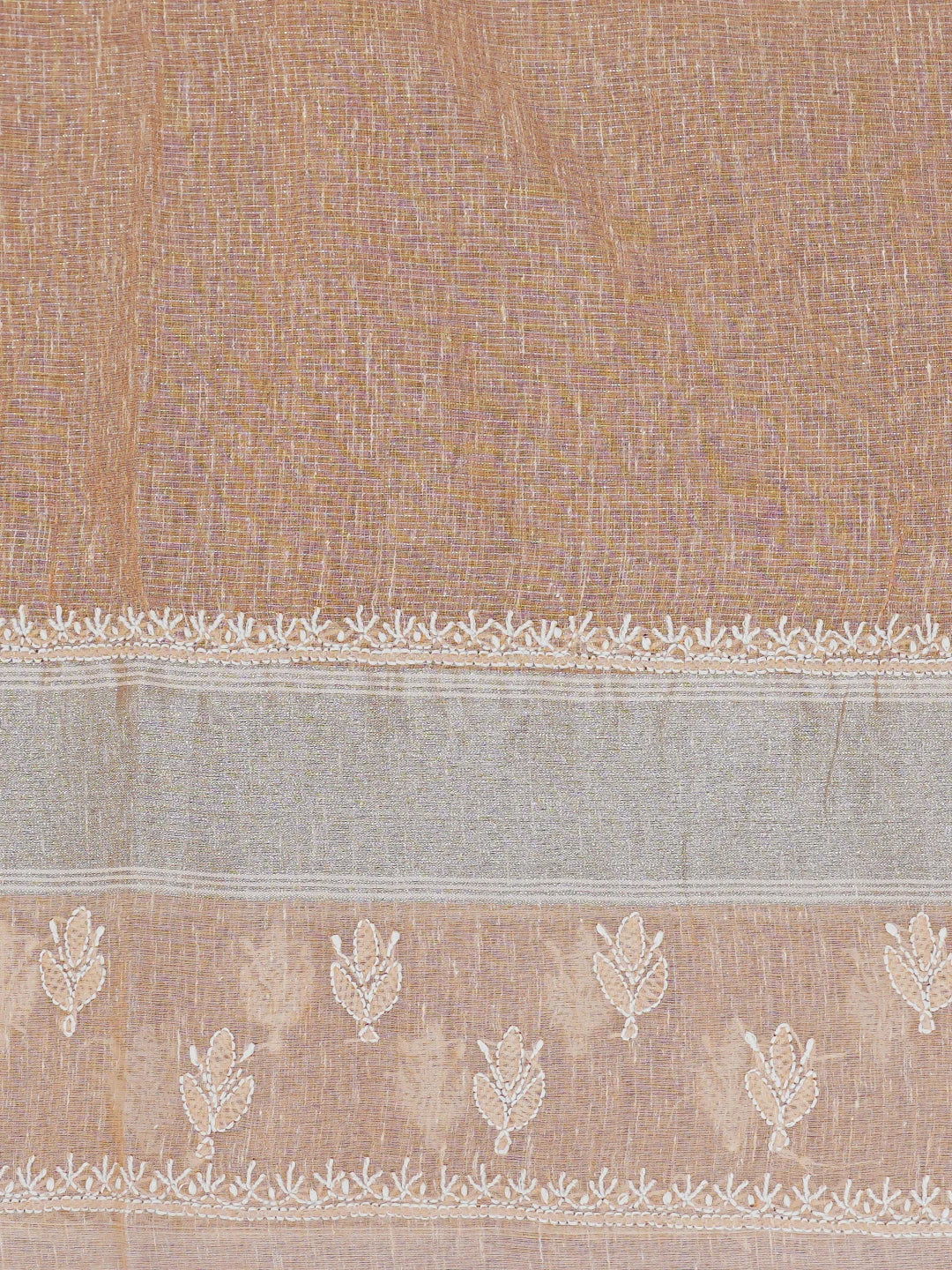 Ada Hand Embroidered Peach Chanderi Lucknowi Chikankari Saree and Blouse With Zari Work 01A604811