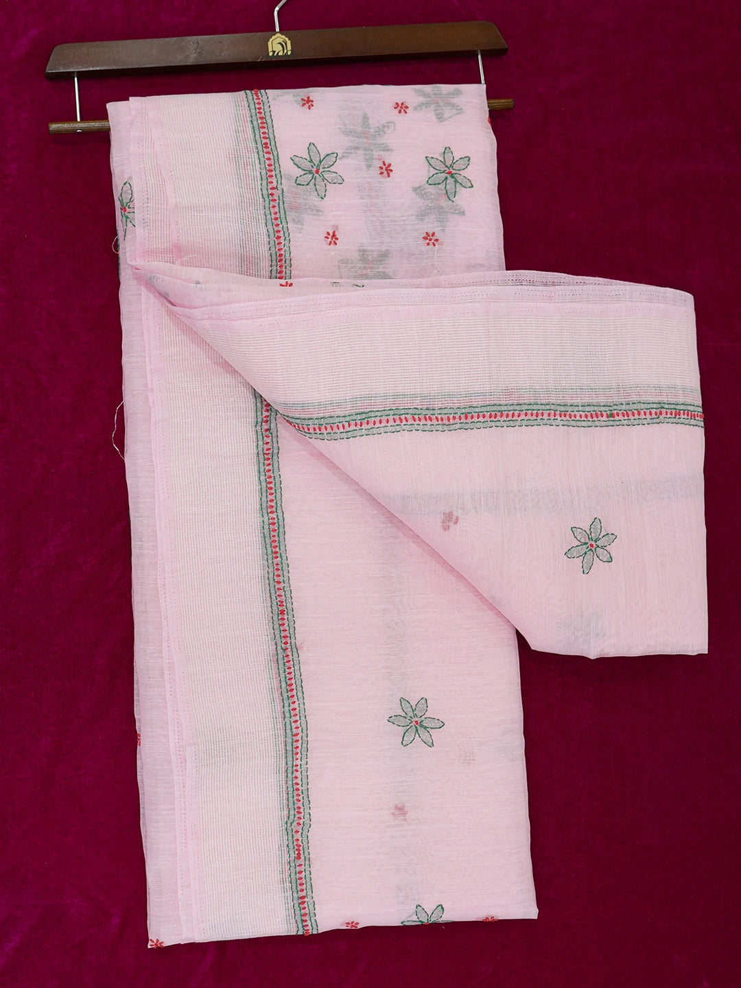 Ada Hand Embroidered Pink Chanderi Lucknowi Chikankari Saree and Blouse 01A453587
