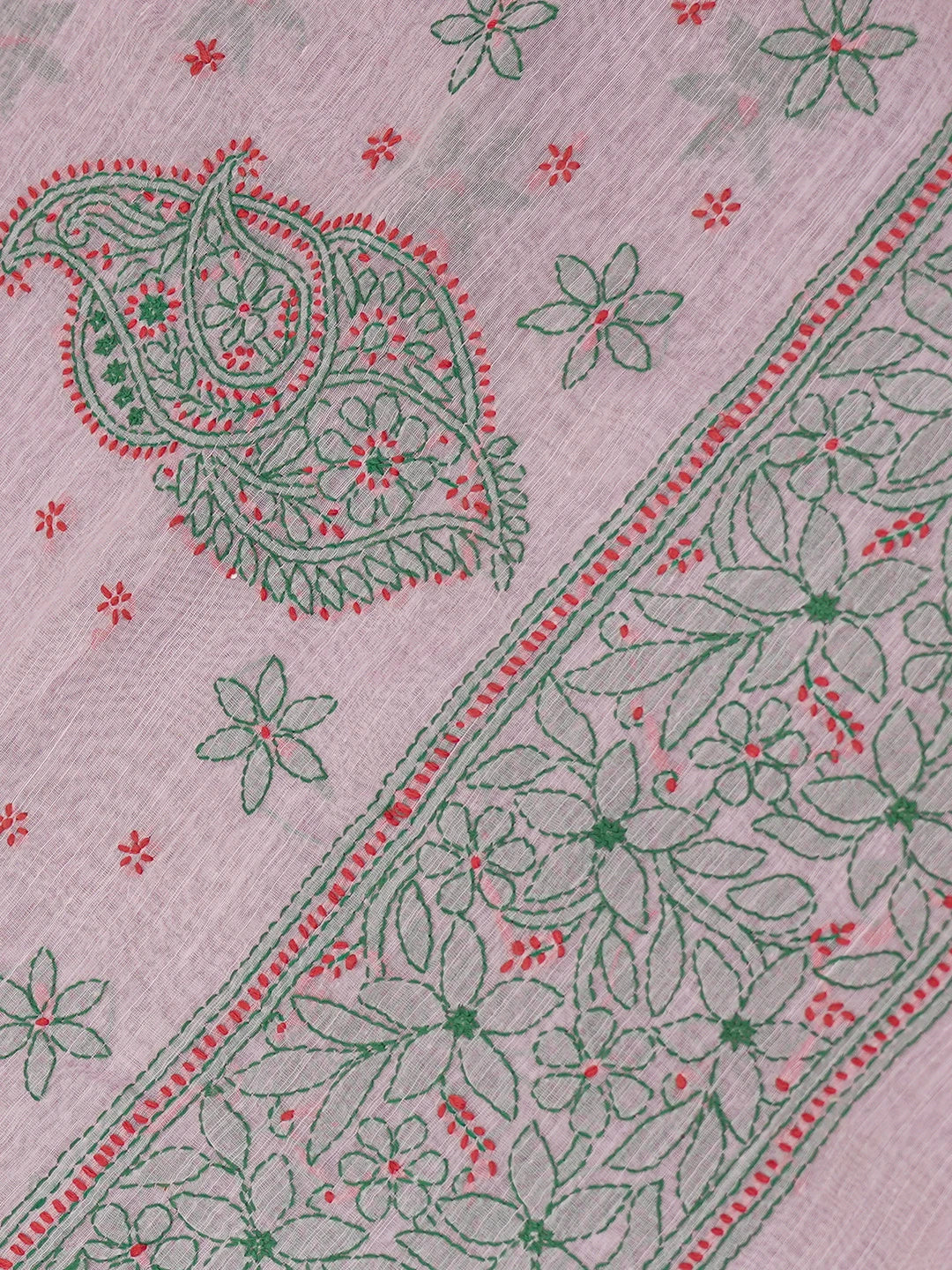 Ada Hand Embroidered Pink Chanderi Lucknowi Chikankari Saree and Blouse 01A453587