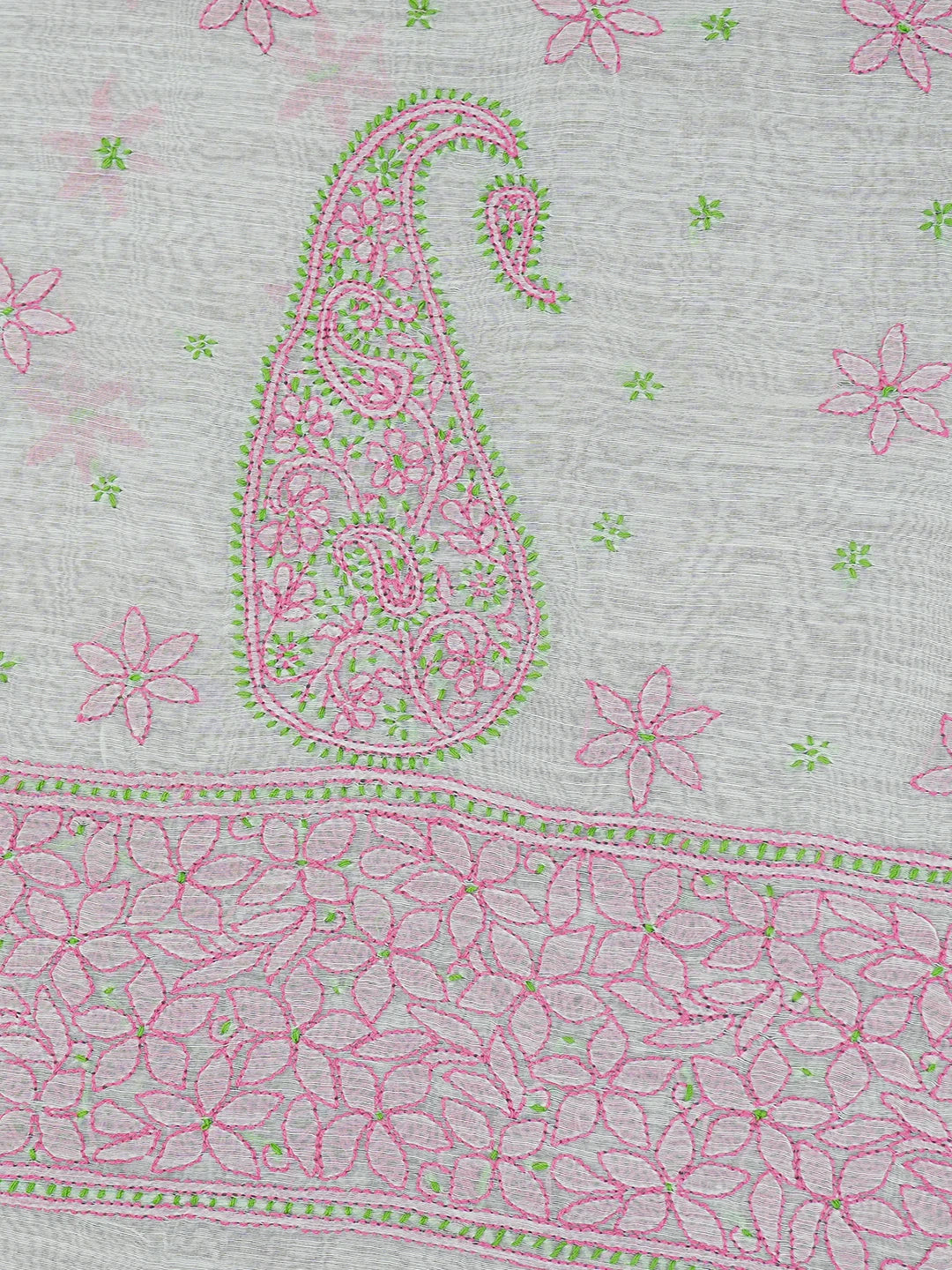 Ada Hand Embroidered Light Green Chanderi Lucknowi Chikankari Saree and Blouse 01A593861
