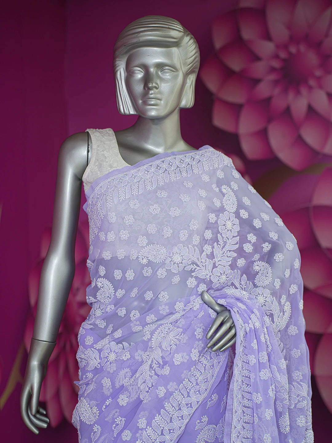 Ada Hand Embroidered Mauve Faux Georgette Lucknowi Chikankari Saree and Blouse 01A626686