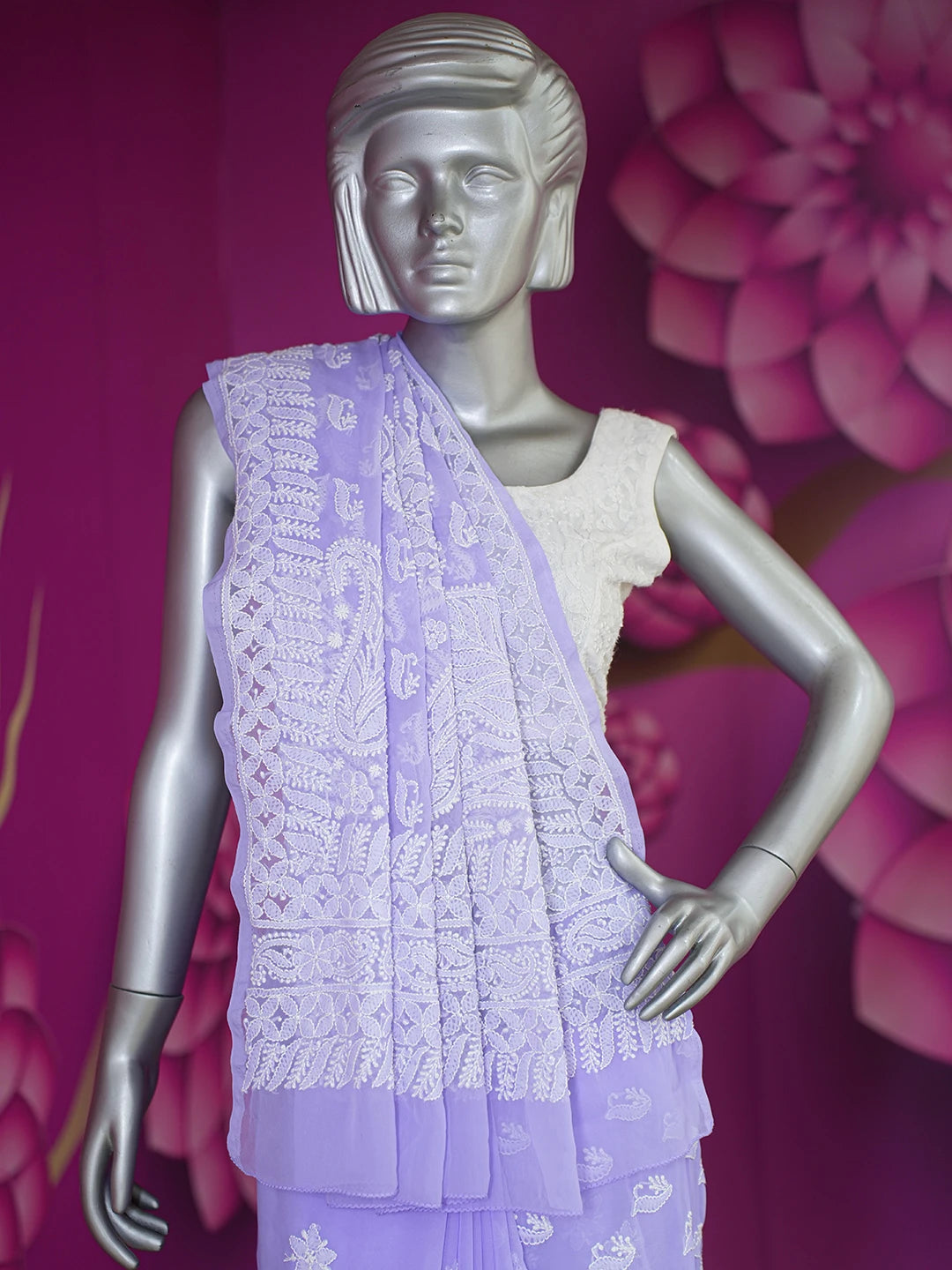 Ada Hand Embroidered Mauve Faux Georgette Lucknowi Chikankari Saree and Blouse 01A626686