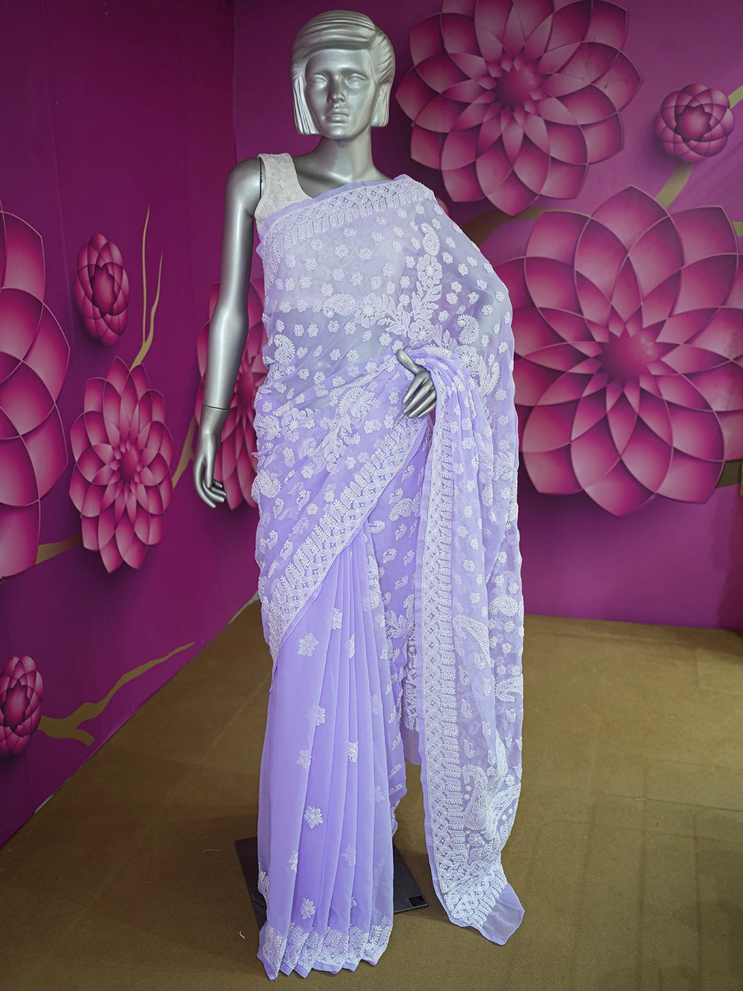 Ada Hand Embroidered Mauve Faux Georgette Lucknowi Chikankari Saree and Blouse 01A626686