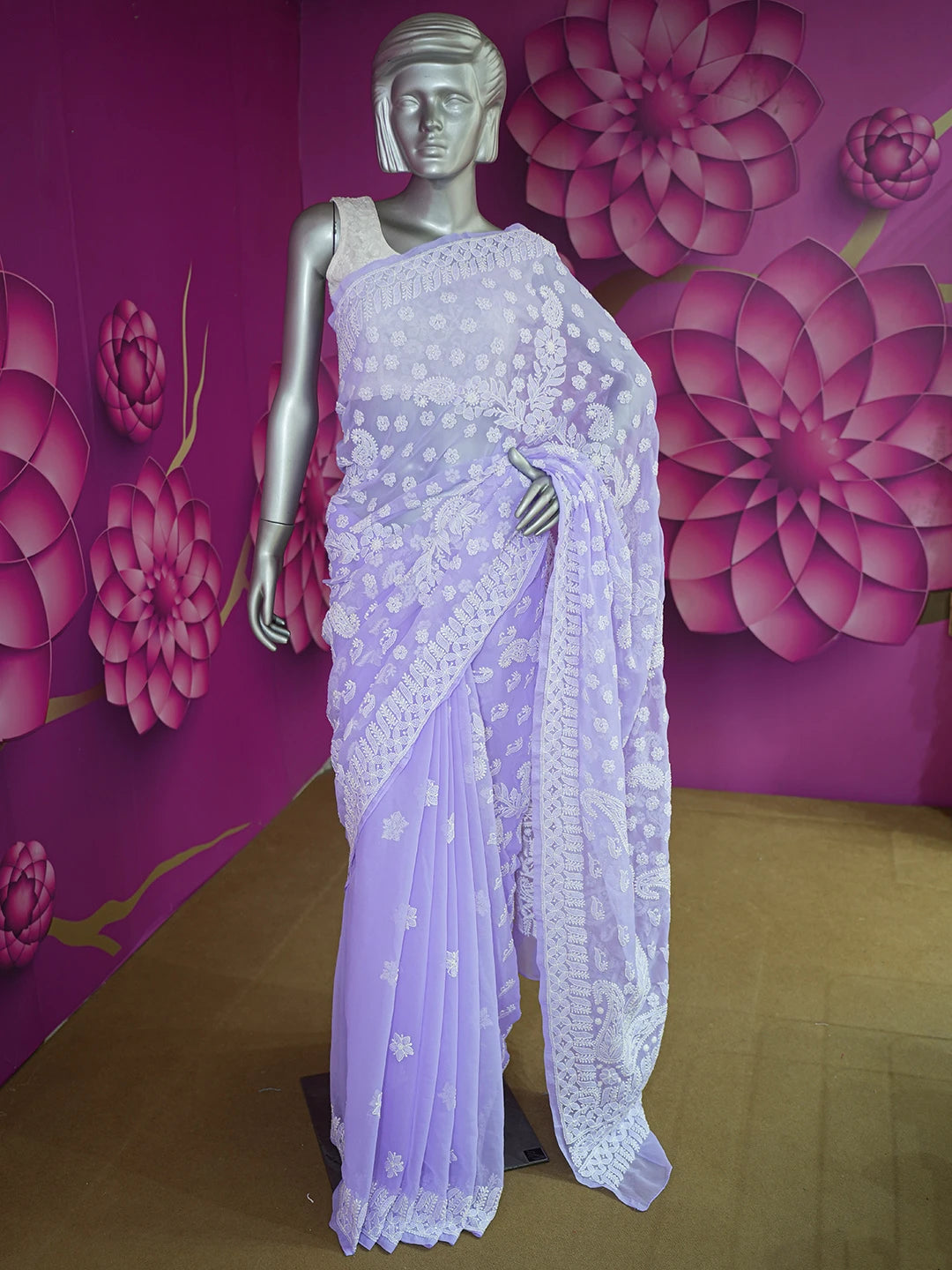 Ada Hand Embroidered Mauve Faux Georgette Lucknowi Chikankari Saree and Blouse 01A626686