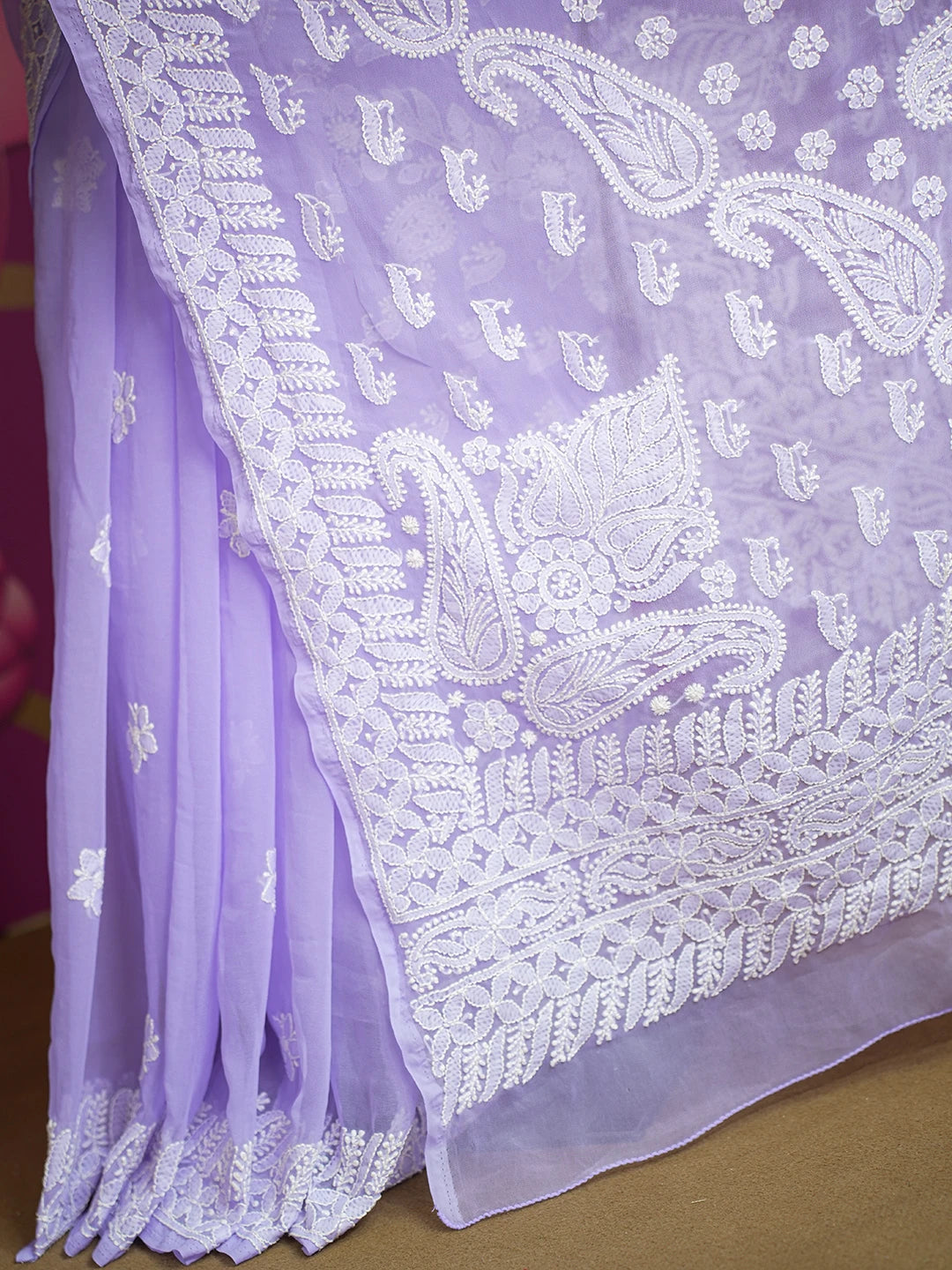 Ada Hand Embroidered Mauve Faux Georgette Lucknowi Chikankari Saree and Blouse 01A626686