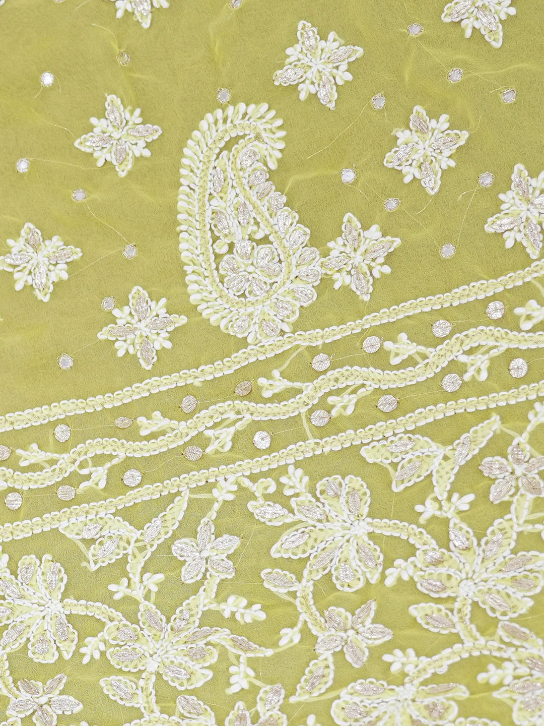 Ada Hand Embroidered Yellow Faux Georgette Lucknowi Chikankari Saree and Blouse With Gota patti Work 01A576903