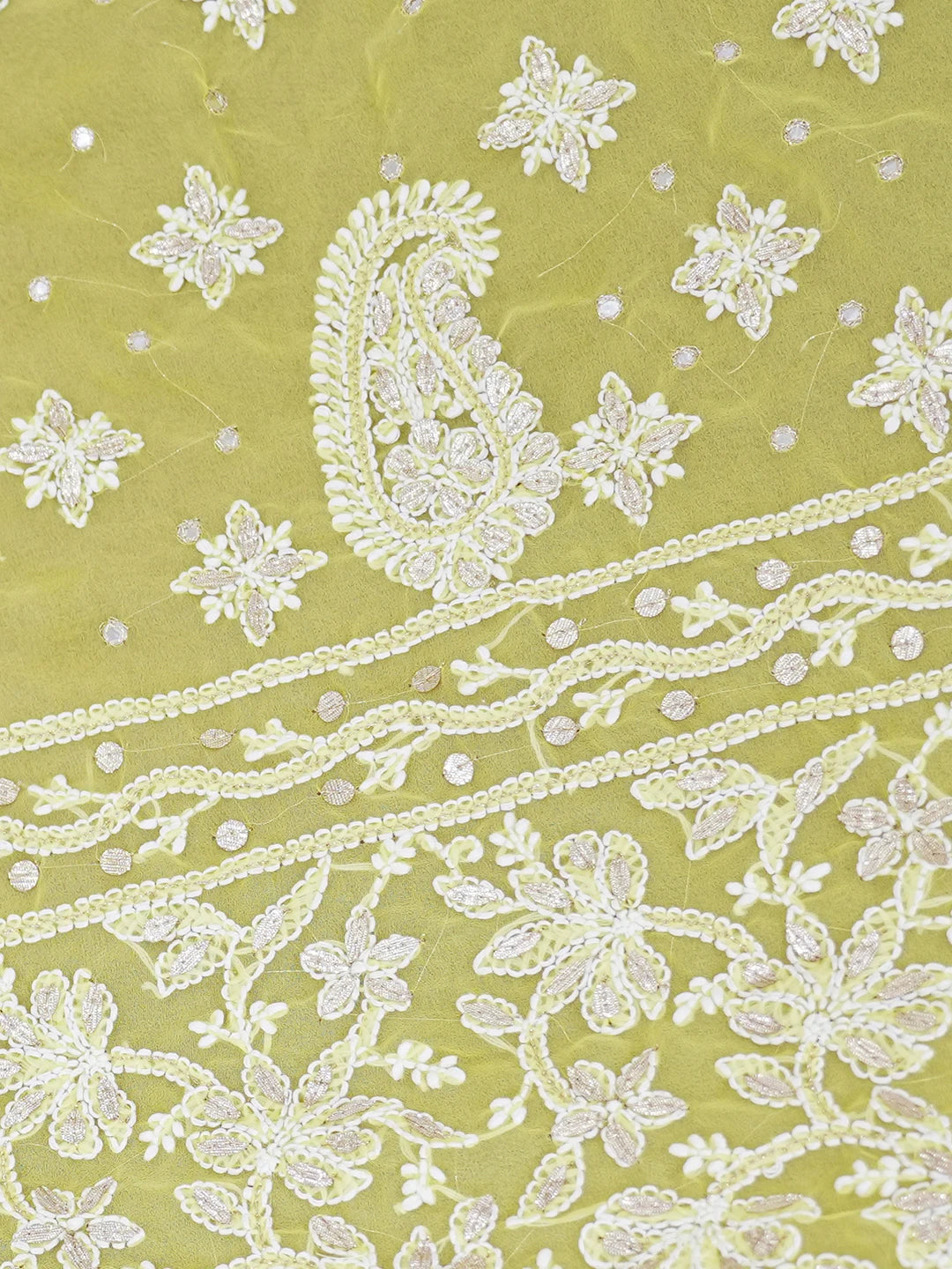 Ada Hand Embroidered Yellow Faux Georgette Lucknowi Chikankari Saree and Blouse With Gota patti Work 01A576903